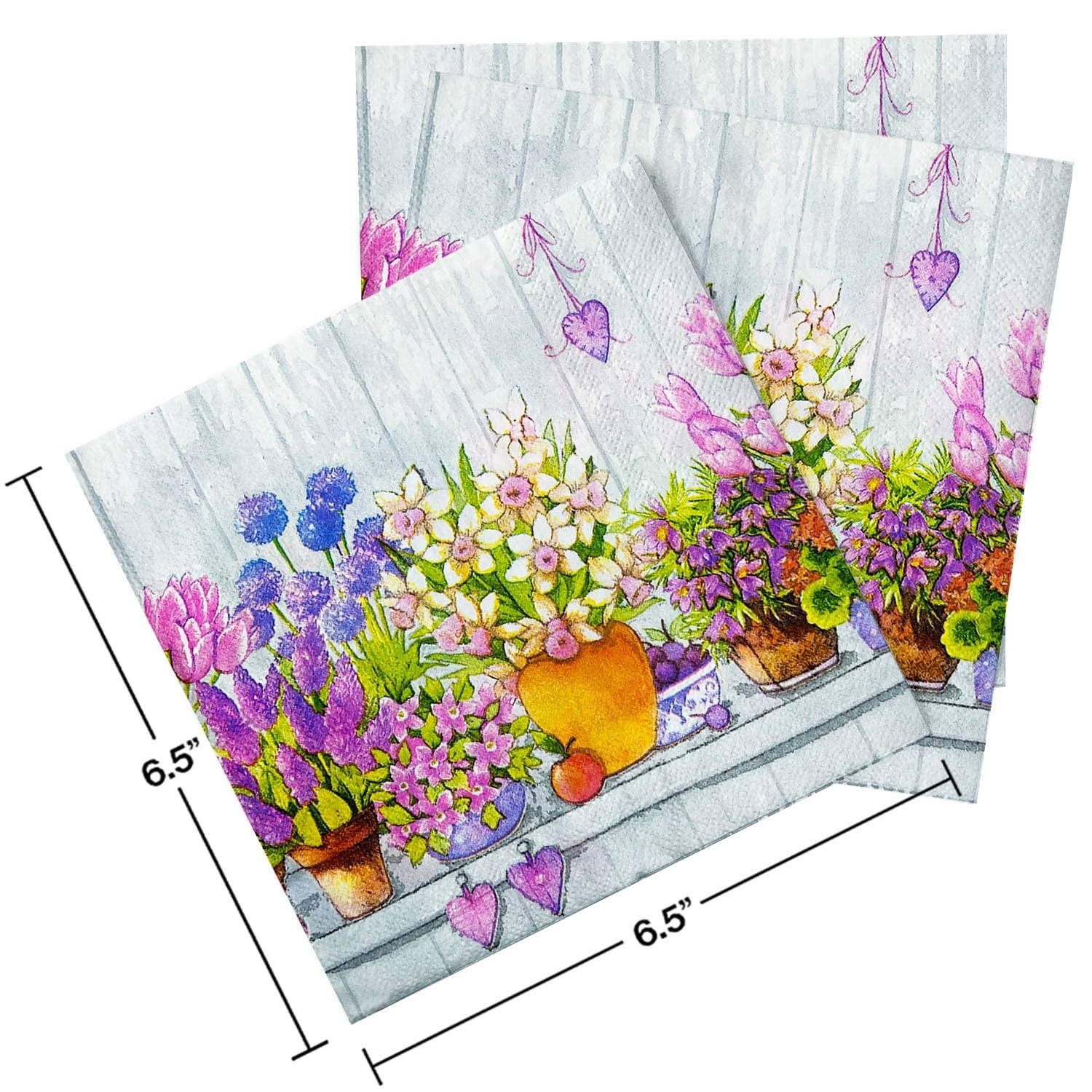 Tovaglioli di Carta Viola Fiore Verde Tovaglioli Decorati Per Decoupage Bar Compleanno Carta Igienica Tovagliolo Decorazione Da Tavola Usa e getta Per Matrimoni Feste 30 Packs(33x33cm)