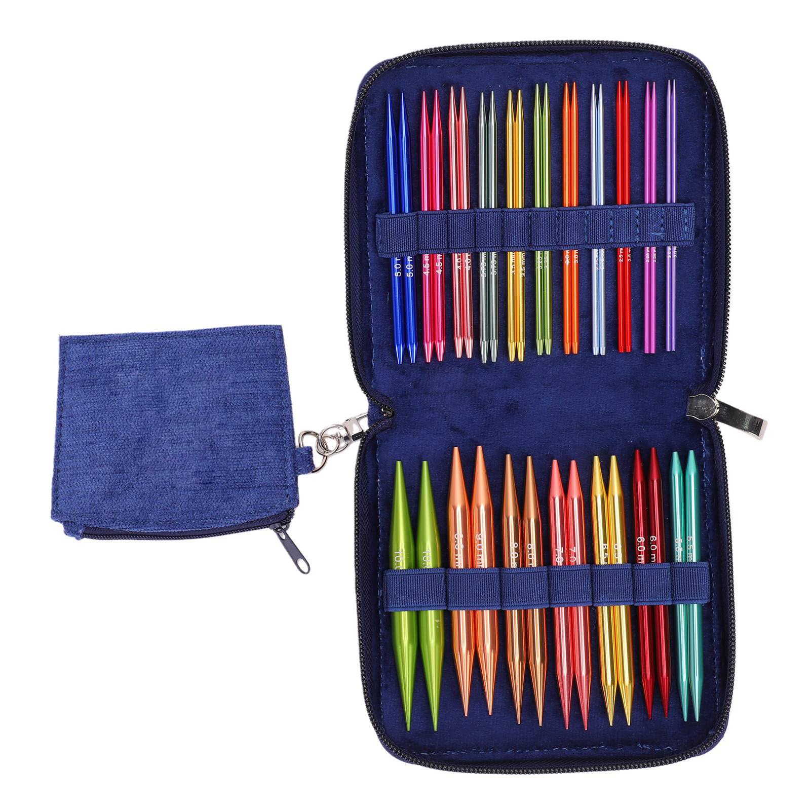 Leftwei Juego de Agujas de Tejer Circulares Intercambiables, 18 Pares de Agujas de Aluminio de 2,0 Mm a 10,0 Mm, 4 Cables con Bolsa de Almacenamiento, Ideal para Calcetines, Bufandas, Suéteres y
