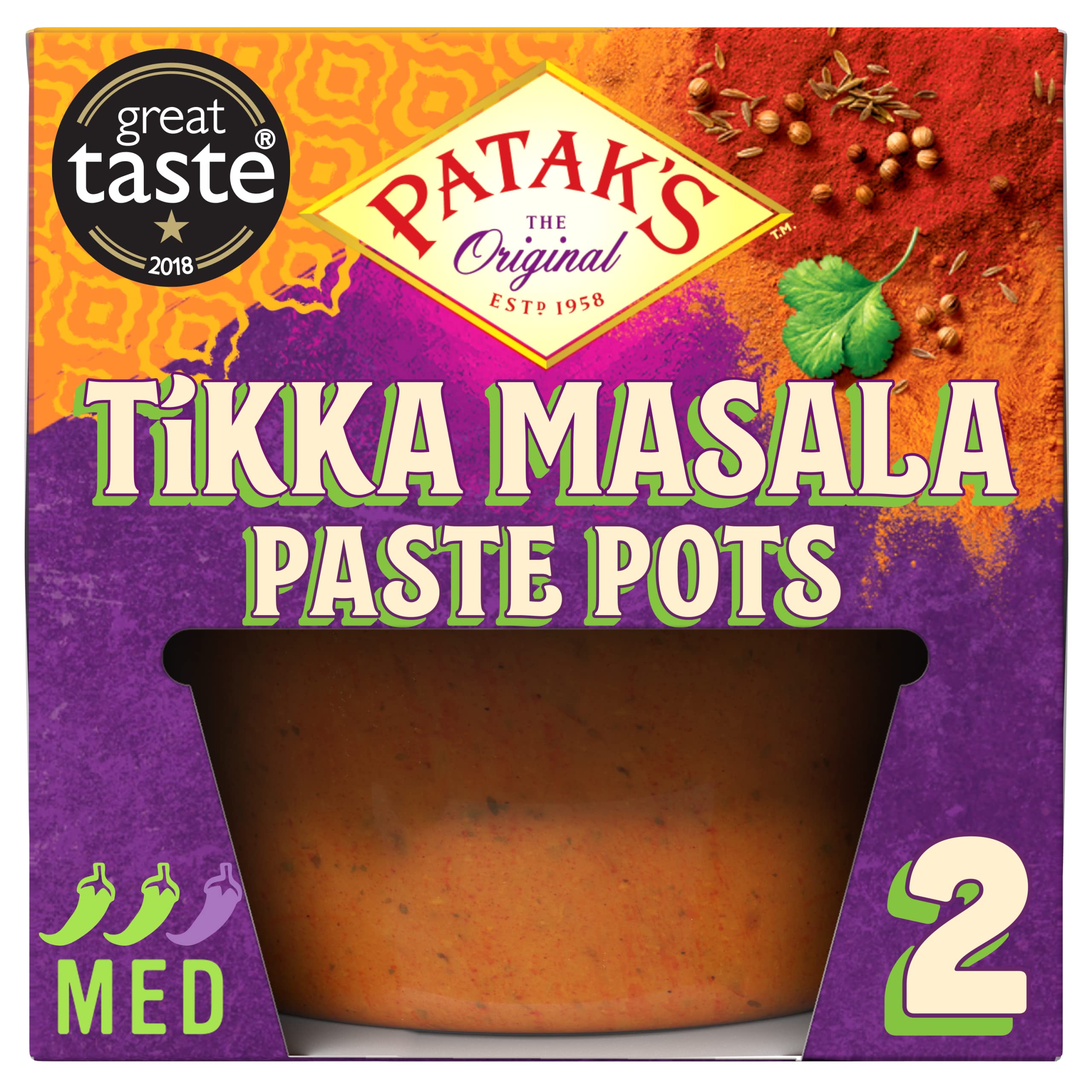 Patak's Tikka Masala Paste Pots 70g | 2 Pack | Medium Spice | Authentic Indian Curry Simmer/Cooking Spice Paste