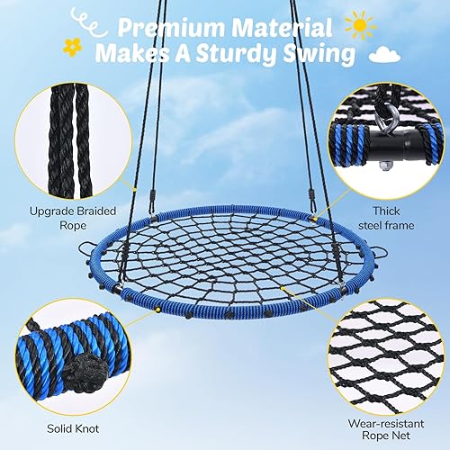 Miniatura 4 de Trekassy Columpio para árbol de telaraña de 45 pulgadas, 750 libras, para niños y adultos, marco de acero al aire libre con platillo giratorio,