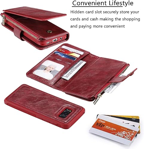 Miniatura 5 de Asuwish Funda de teléfono para Samsung Galaxy S8 con cremallera, funda desmontable con protector de pantalla de vidrio templado y tarjetero de cuero