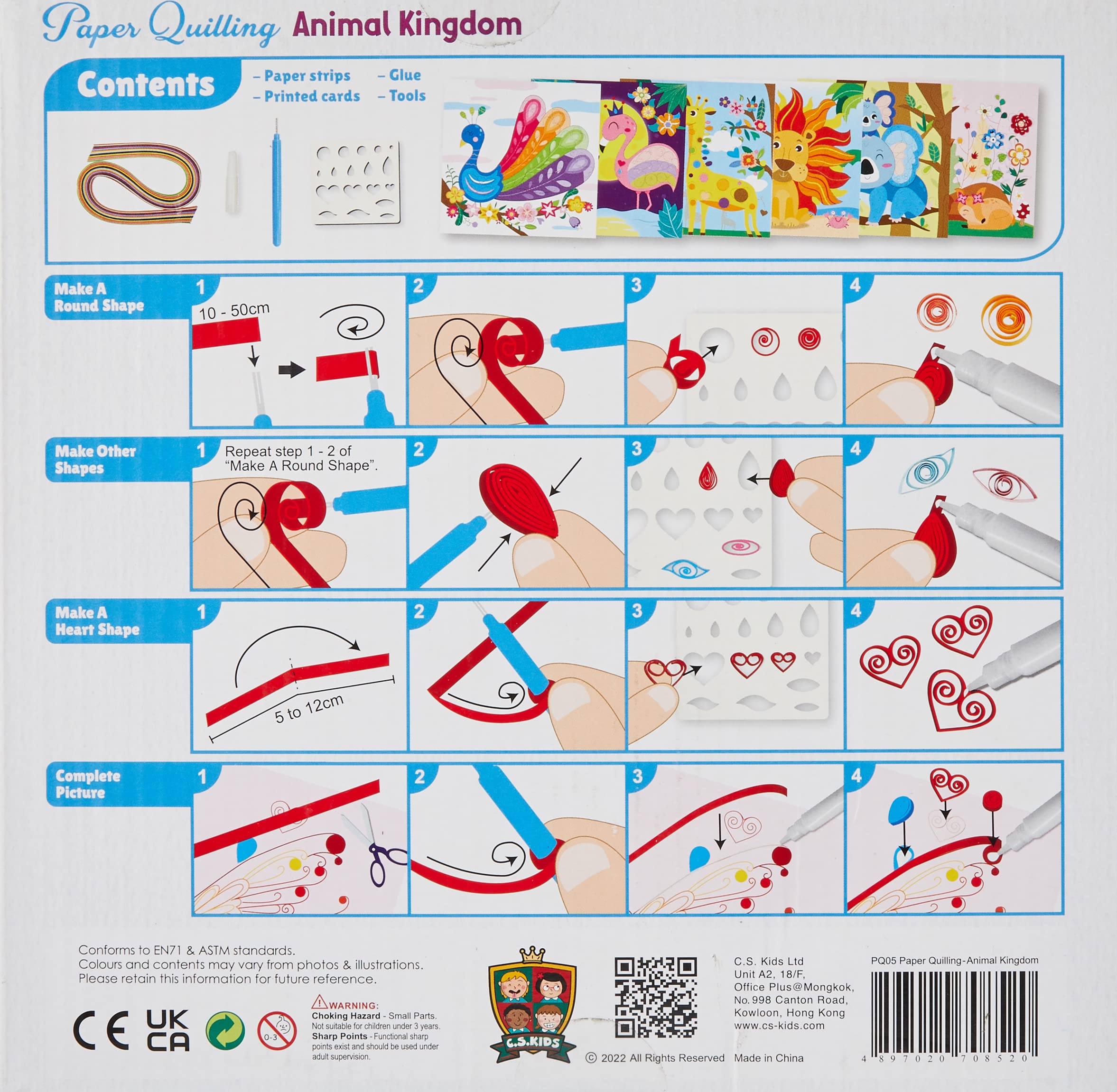 C.S. Kids DIY Paper Quilling Arts & Crafts Gifts – Animal Kingdom| 3D Paper Quilling Design Kits for Kids, Make Your Own Paper Art (Paper Strips & Tools Included), Multicolor,PQ05