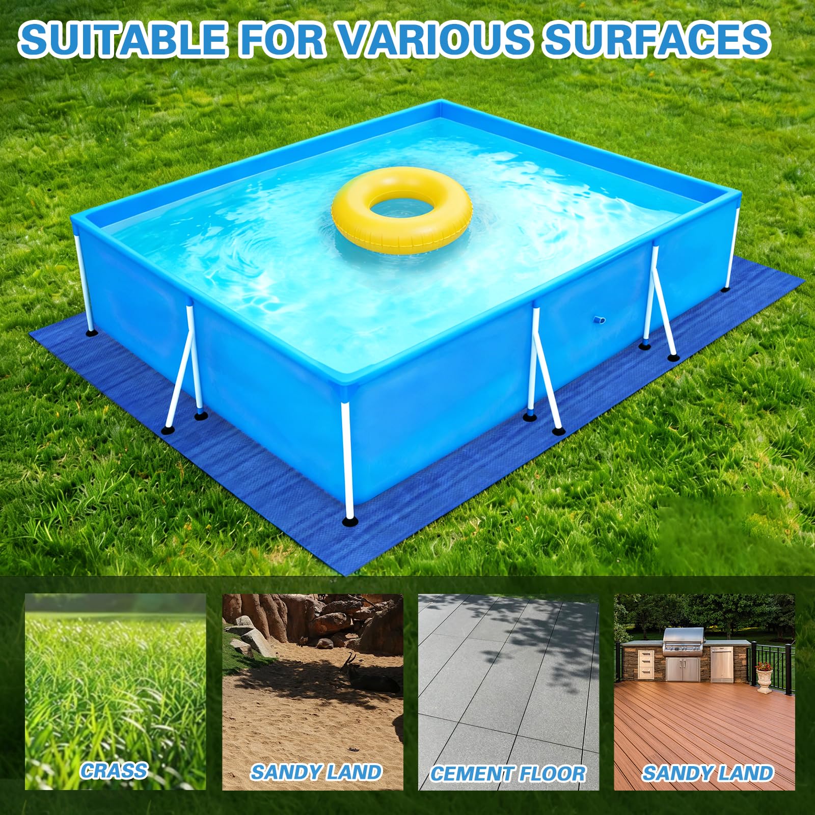 Paño para el Suelo de la Piscina, Tapiz Suelo Piscina, Alfombra de Protección Azul, Impermeable, Resistente, para Piscinas Hinchables y Piscinas sobre el Suelo (300 x 200 cm)