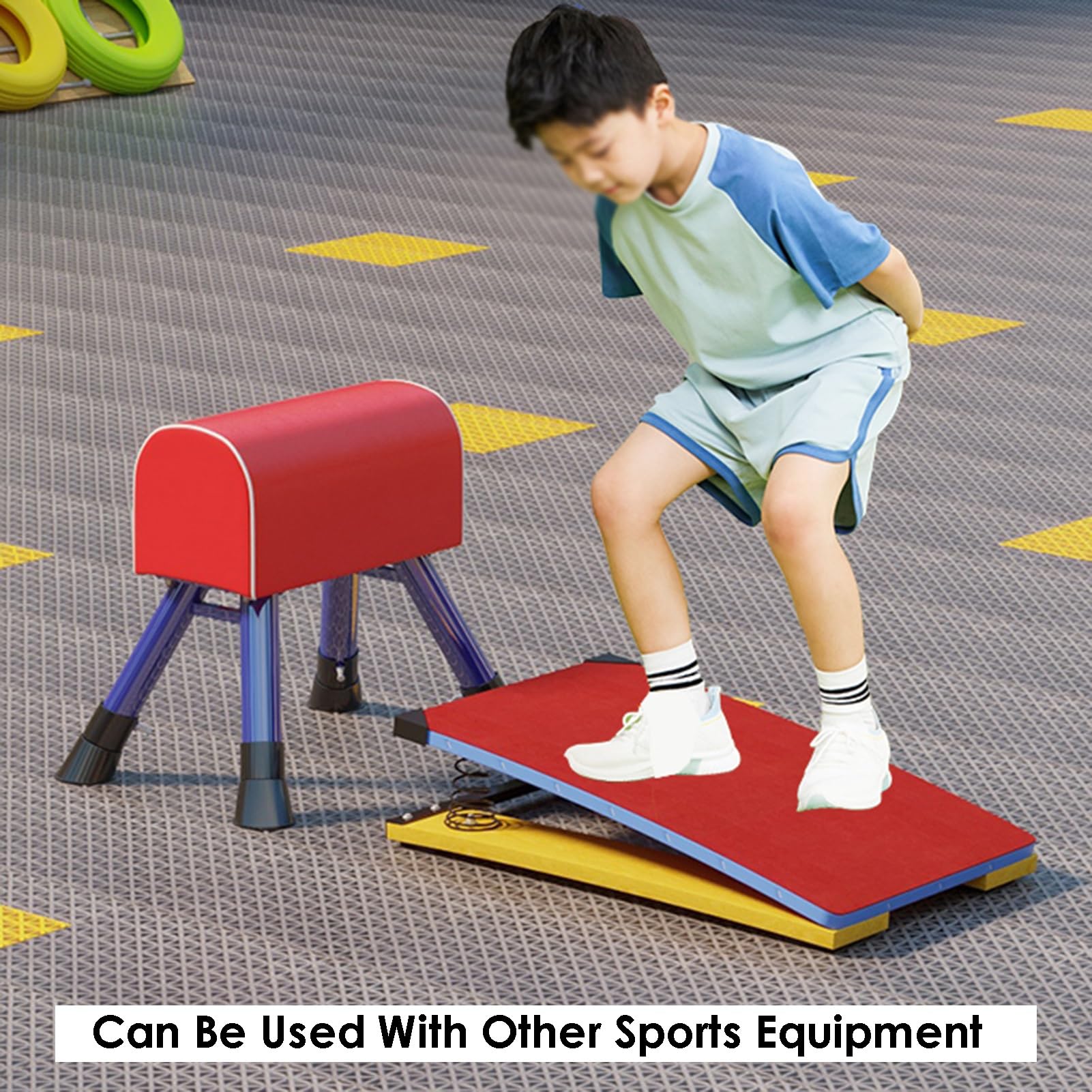 Trampolino da Ginnastica, Trampolino Pesante con Molle, Portatile Curvo, per Palestra Scolastica e Domestica, Portata 50 kg