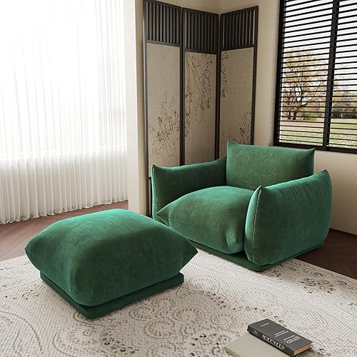 Miniatura 8 de Sofá moderno de chenilla, sofá tapizado de felpilla de mediados de siglo para sala de estar, apartamento oficina (50.39 pulgadas, verde)