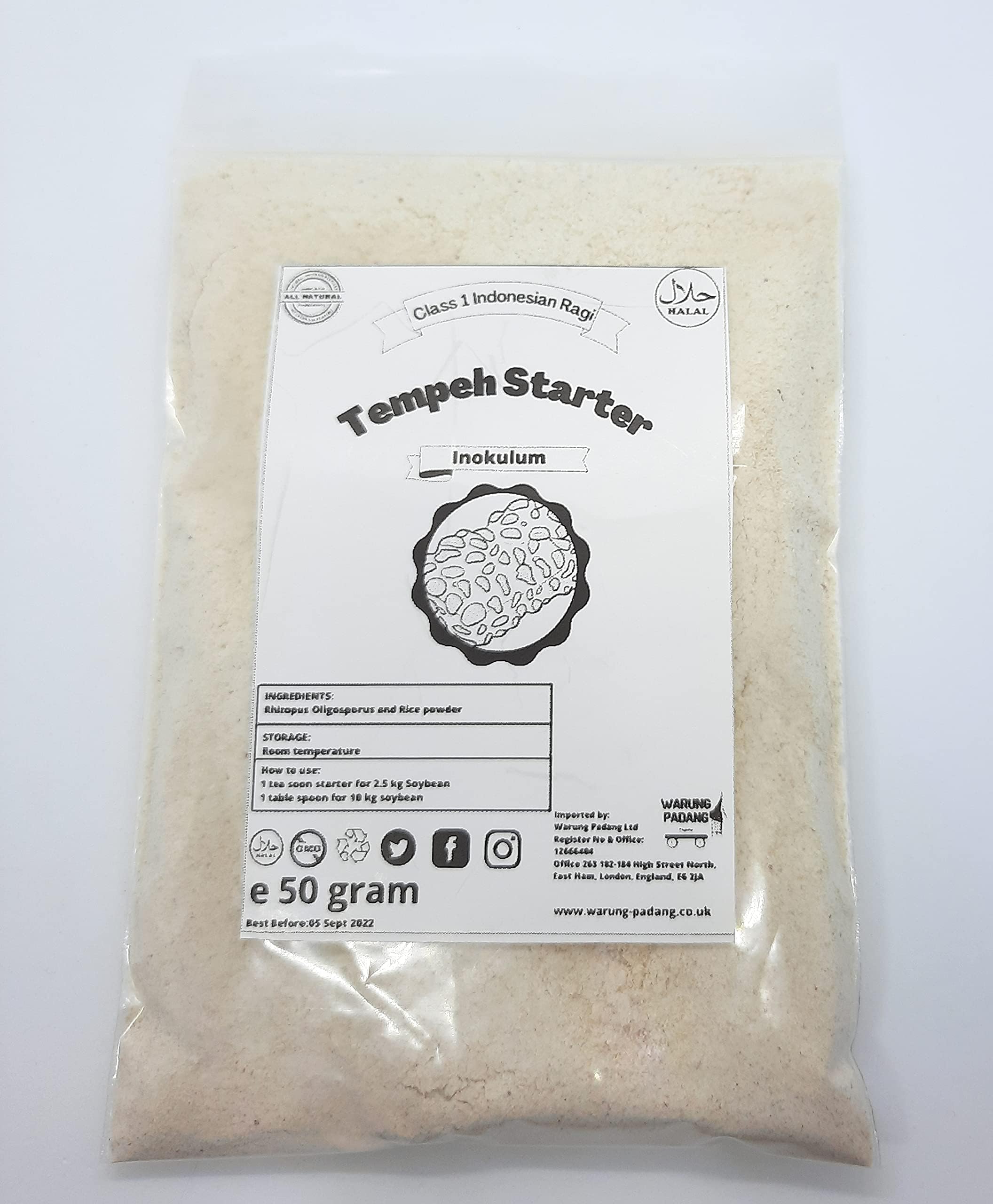 Tempeh Starter/Live Culture/Ragi Tempe/Rhizopus Oligosporus 50 gram-Non GMO