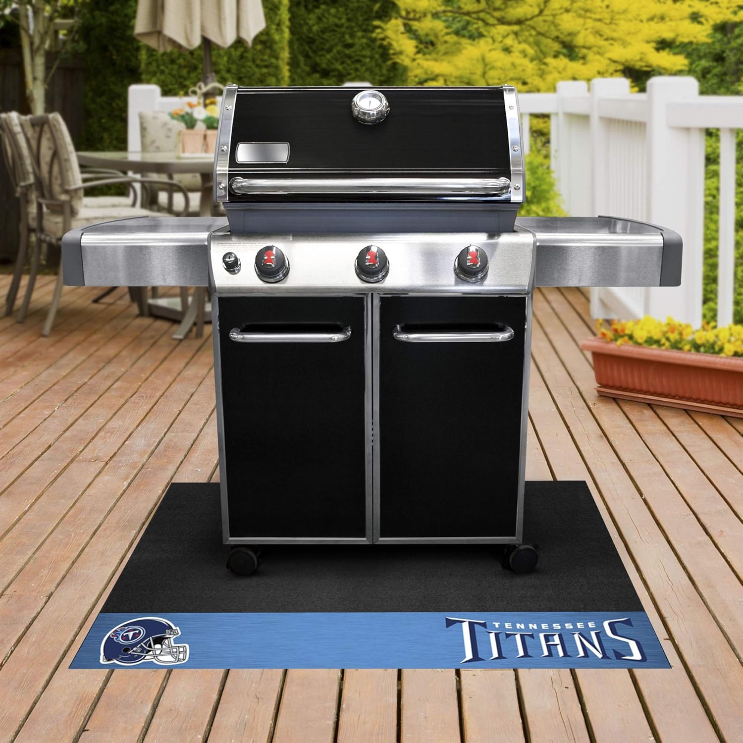 FANMATS 12204 Tennessee Titans Vinyl Grill Mat - 26in. x 42in. - Deck Patio Protective Mat | Oil, flame, and UV resistant