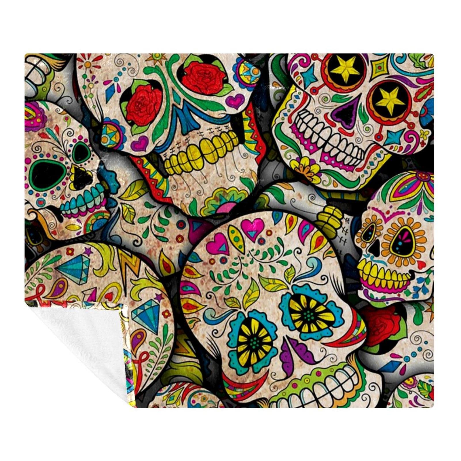 Couverture polaire crâne de fleur mexicain le cadeau idéal pour décoration de lit originale
