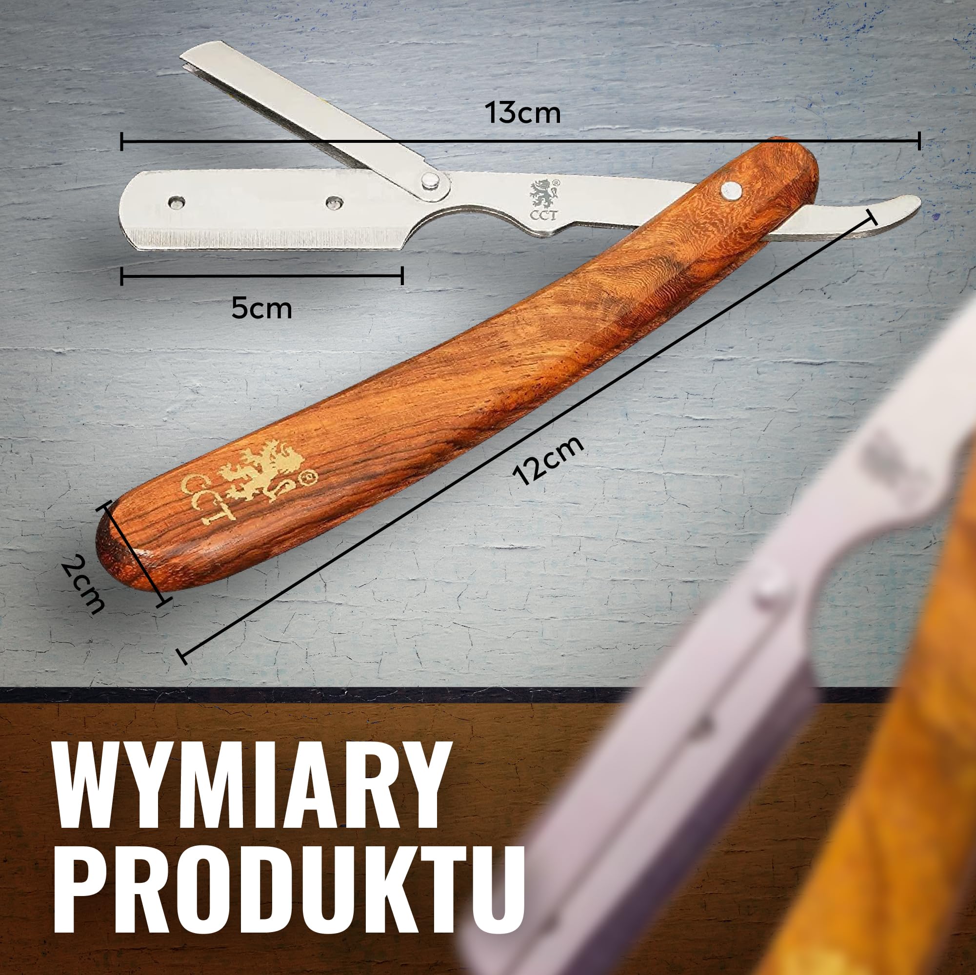 Profesjonalny zestaw brzytwy The Cambridge Cutthroat® Missanda z Drewna i Stali Nierdzewnej, brzytwa z pojedynczym ostrzem premium, do stylizacji wąsów i brody, z etui podróżnym