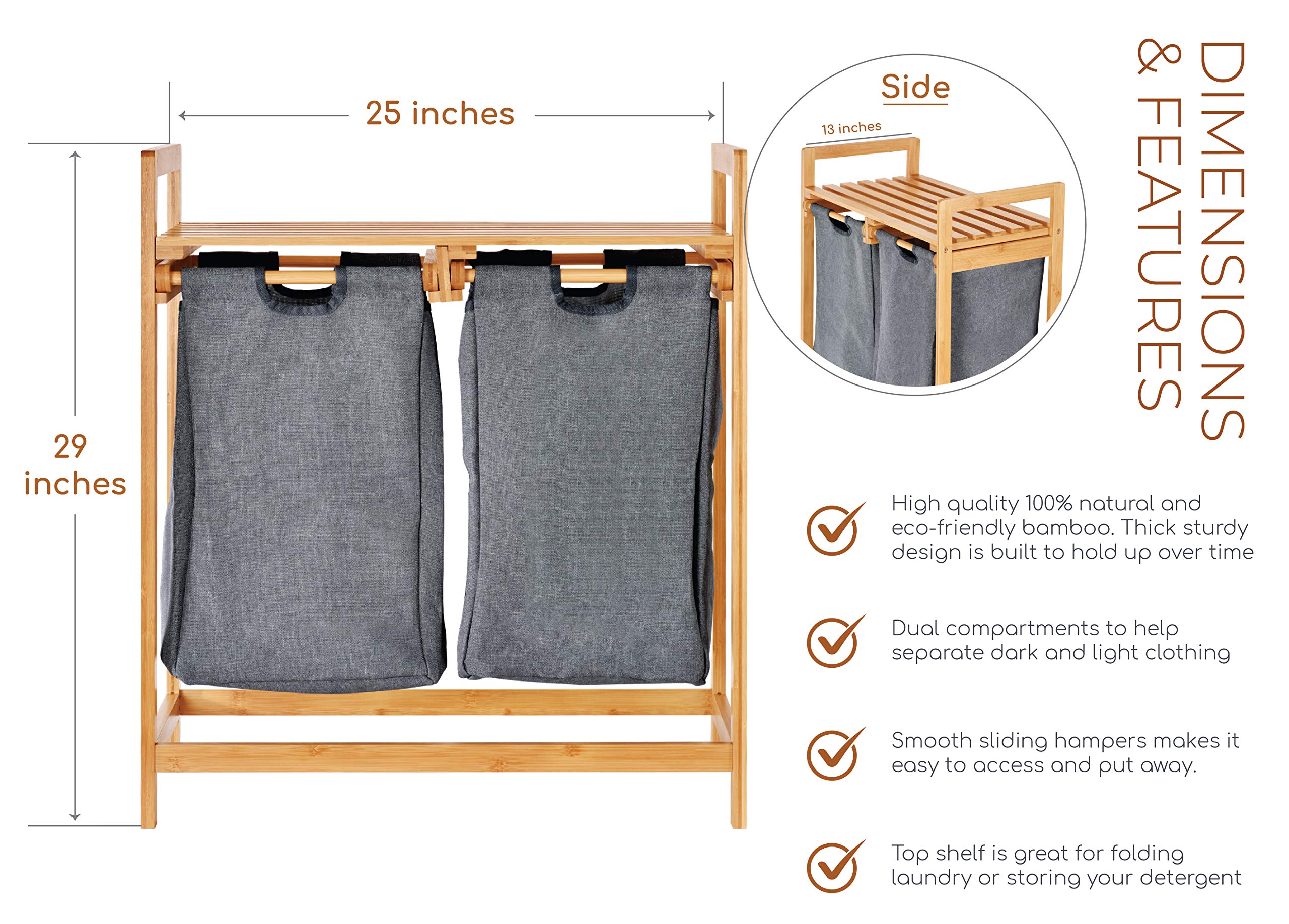 ToiletTree Products Bamboo Laundry Hamper with Dual Compartments Two