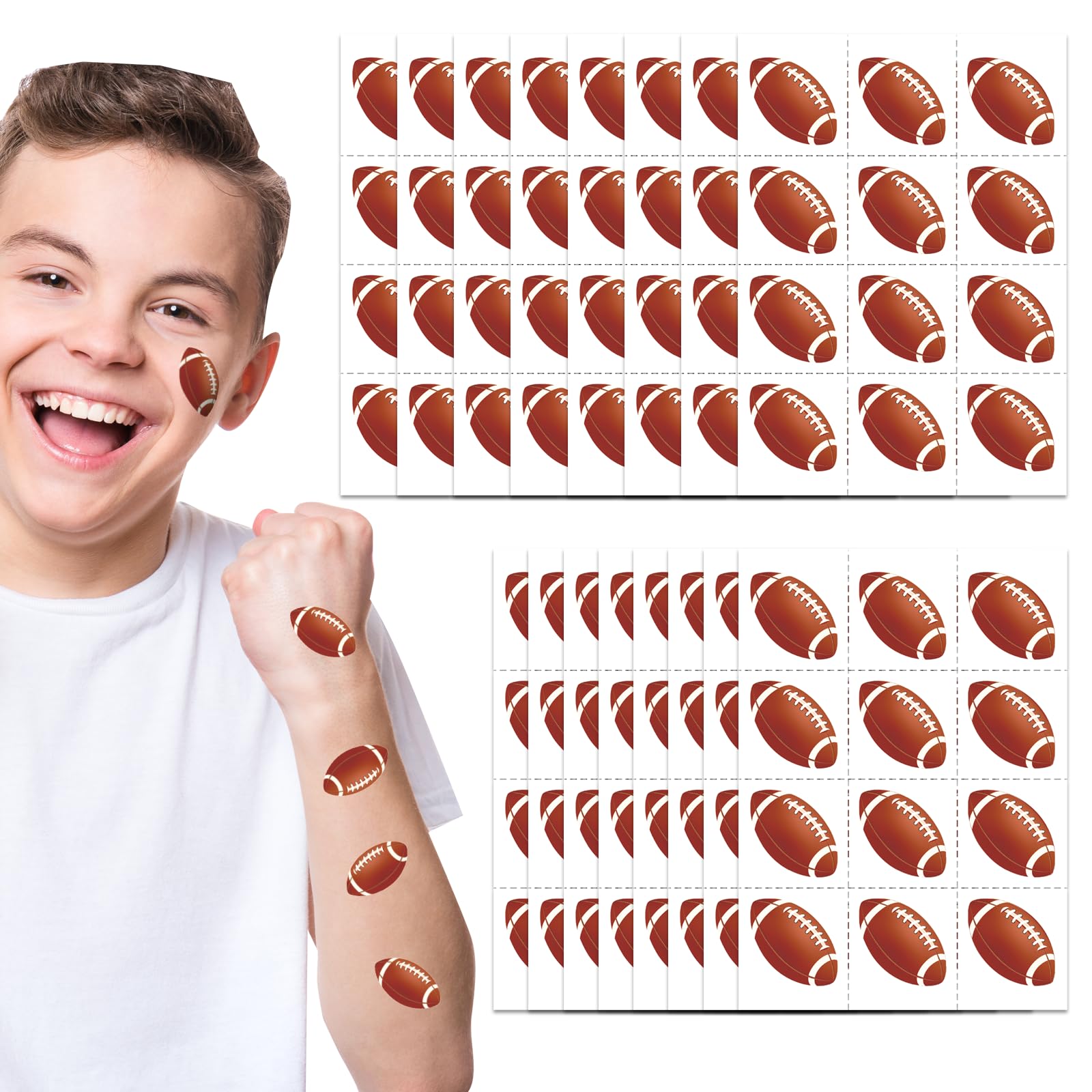 YanZonic 192Pcs Football Pre-Cut Tattoos Stickers, Football Face Tattoos for Game Day Birthday Celebrations School Events, 16 Sheets