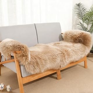 Genuine Fluffy Sheepskin Rug, Soft Cozy Shaggy Wool Fur Area Rug for Bedroom Living Room Sofa Chair Cover Dog Pray Cushion, 2FT×6FT, Light Brown