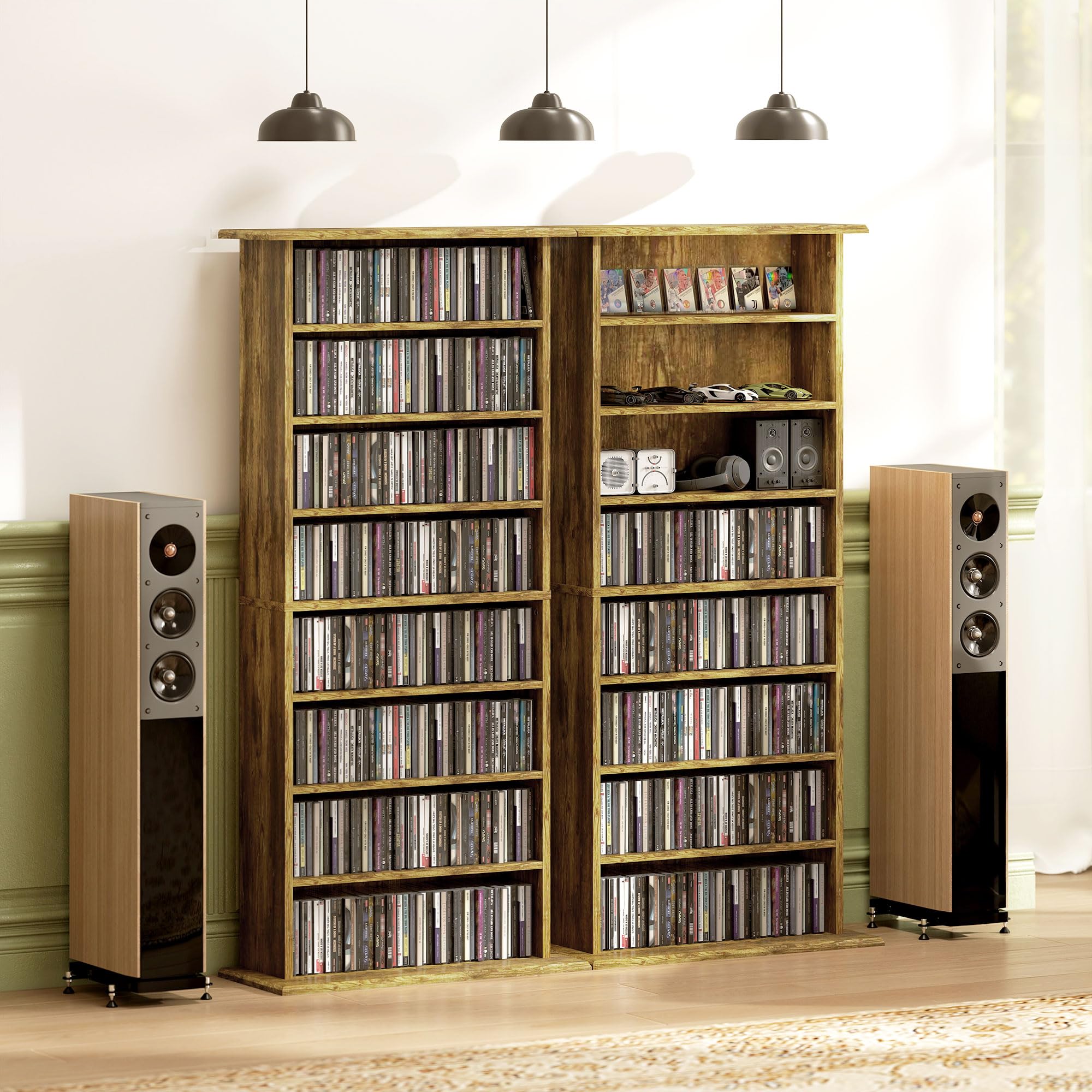 HOMCOM Armadietto per CD e DVD, capacità max. 360 CD/185 DVD e Blu-ray, 8 scomparti e 6 ripiani regolabili, per soggiorno, camera da letto, 58 x 24 x 126,3 cm, marrone