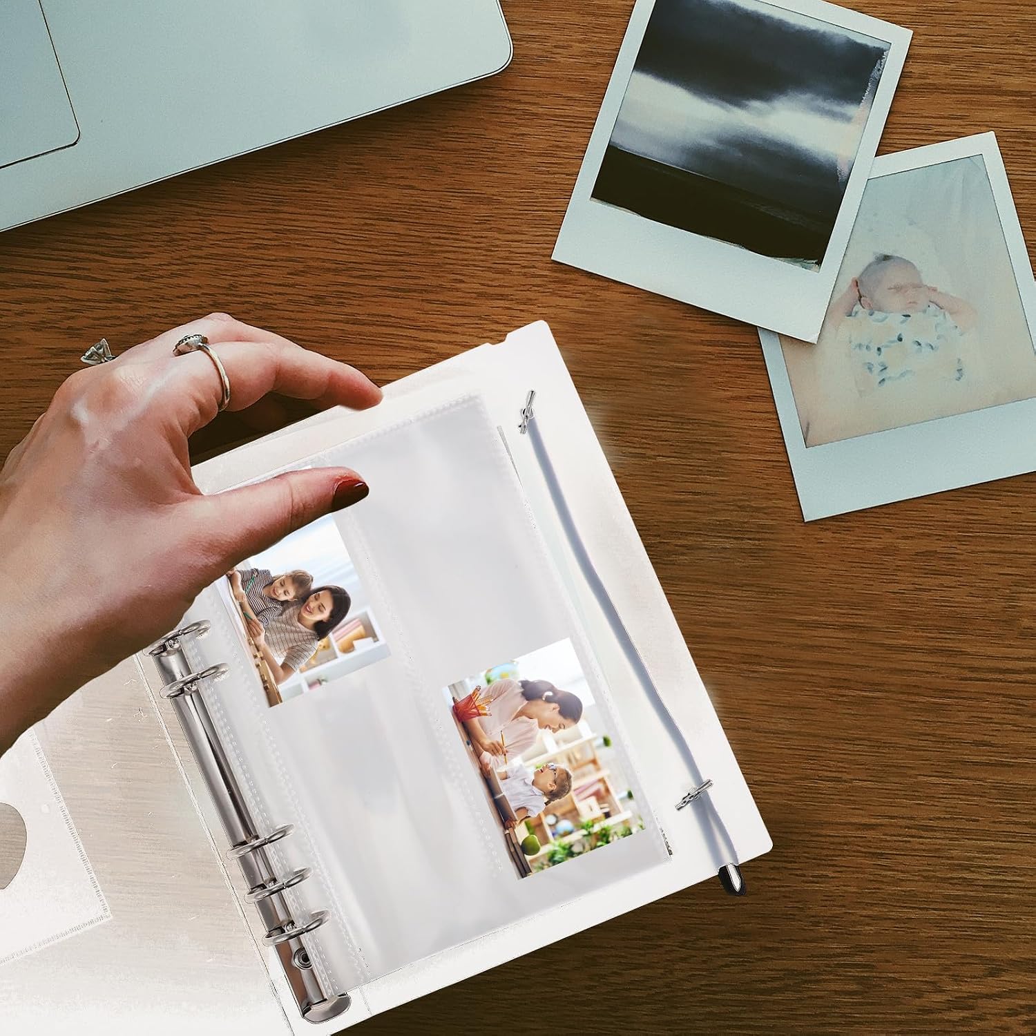 Mikinona A5 6 Ring Photo Card Binder Photo Album with 10 Inner Pages White Plastic Book for Organizing Pictures
