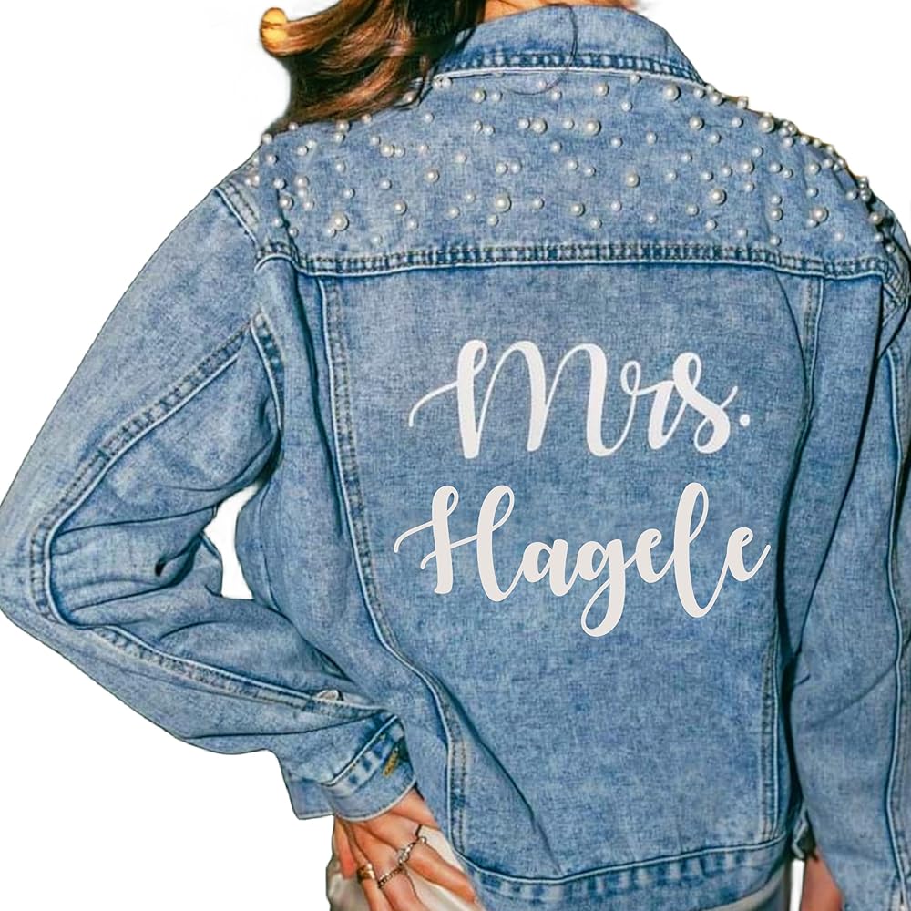 Amazon.com: ustom Women's Denim Jacket with Pearls, Wedding