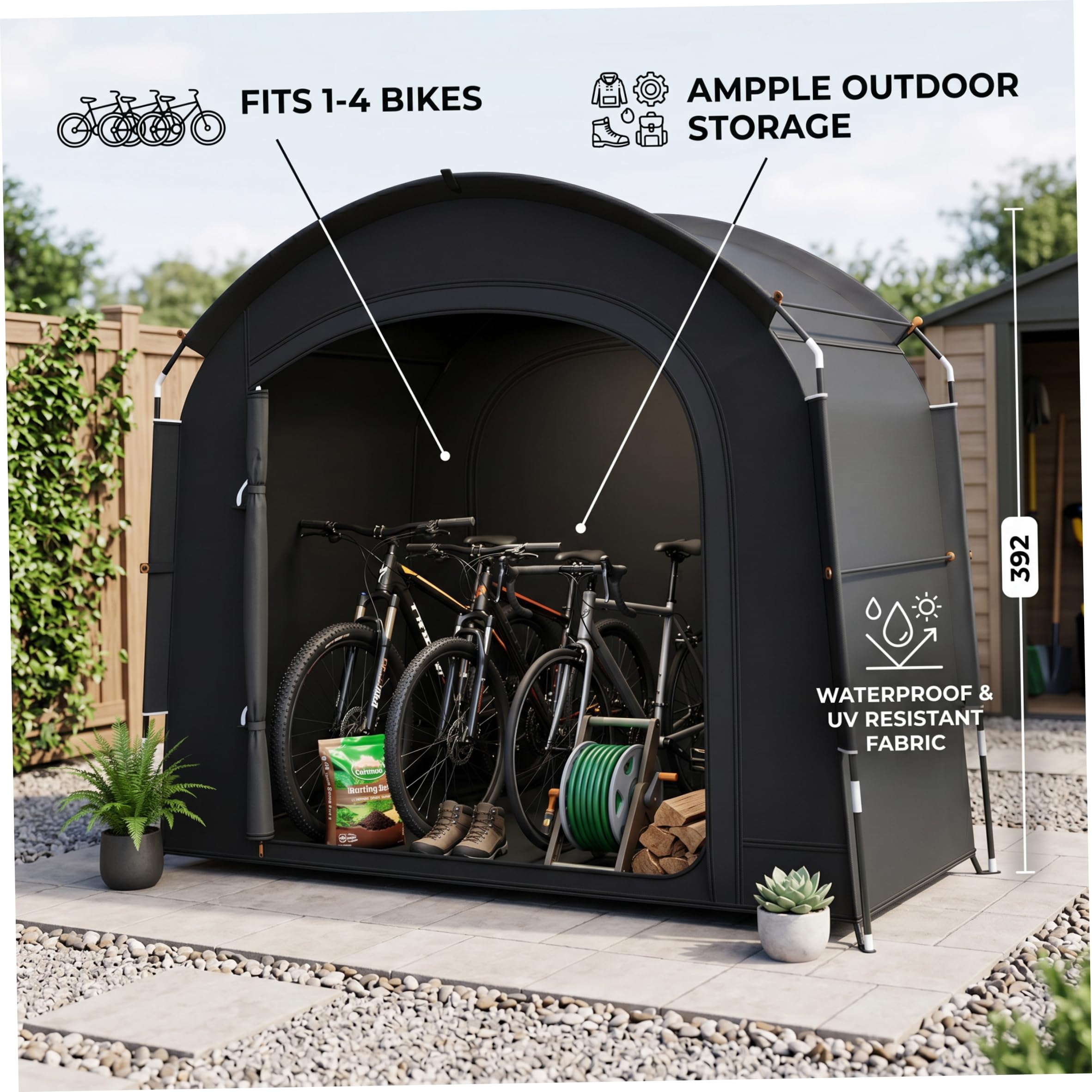 Tenda portabiciclette 4 capacità, capannone Portatile Antivento Impermeabile per Biciclette, Nero