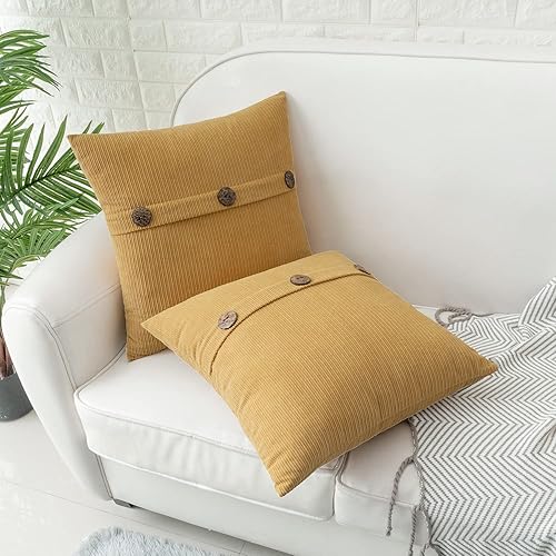 Miniatura 4 de HWY 50 Juego de 2 fundas de cojín de 16 x 16 pulgadas color amarillo mostaza para sofá, cama y sala de estar, fundas de cojín decorativas de
