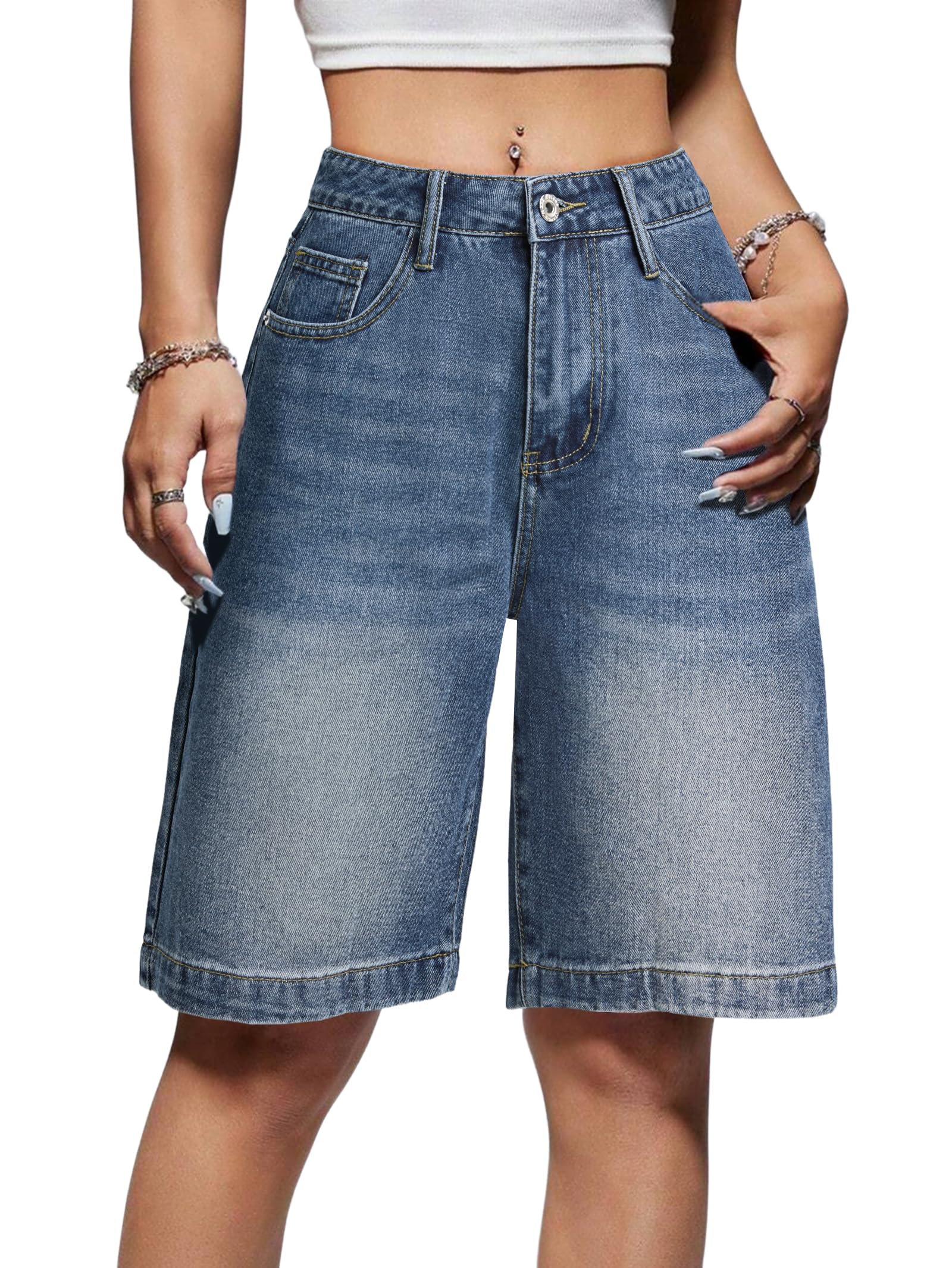 emmiol women jorts baggy jeans shorts mid-low waisted denim y2k hip-hop shorts summer hot short pants streetwear