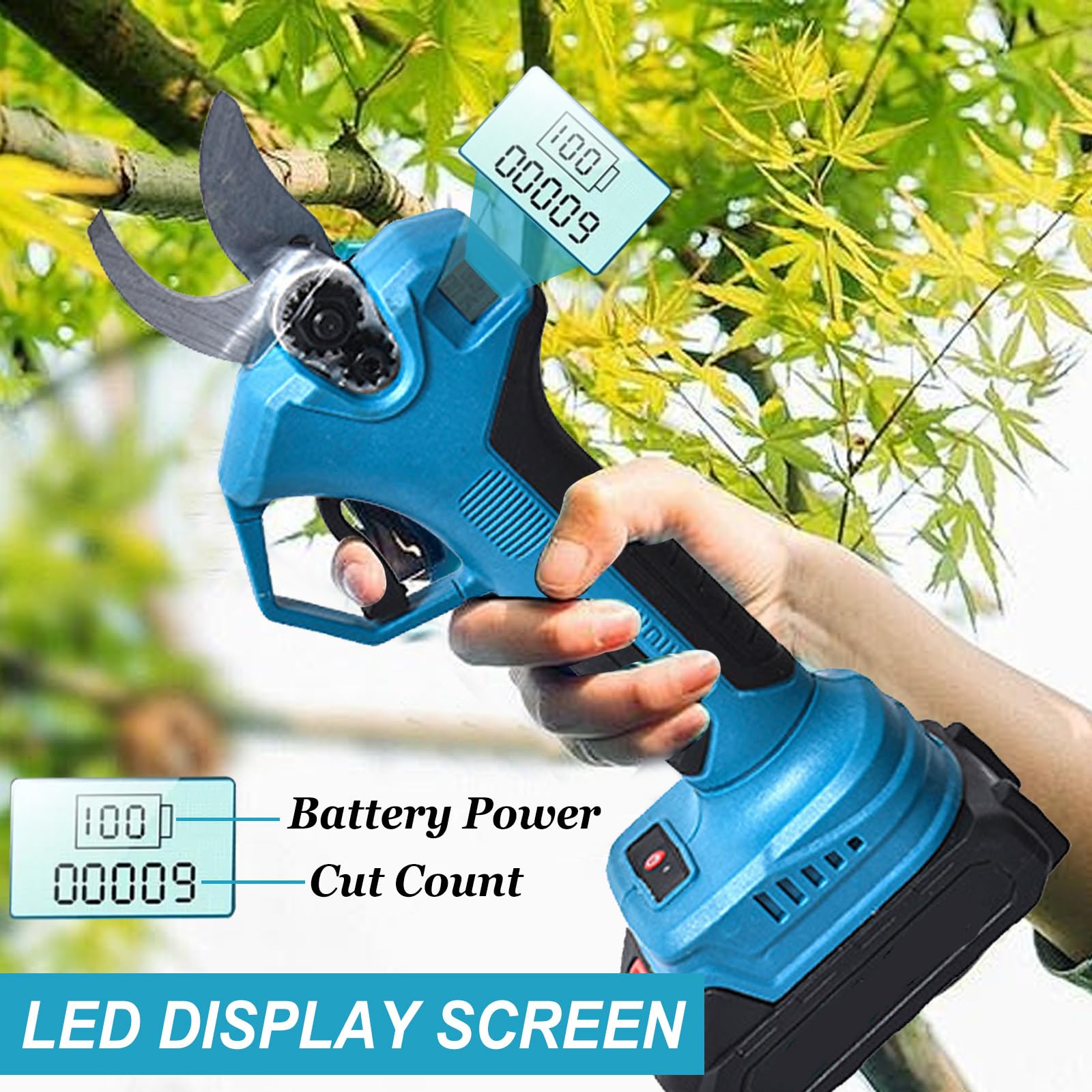 30 mm Schnurlose Gartenschere mit Verlängerungsstange, Gartenwerkzeug Set mit 4000mAh Batterien, Elektrische Gartenschere Kompatibel mit Makita 18 V, 4 m Gesamtreichweite, 30mm Schnitt