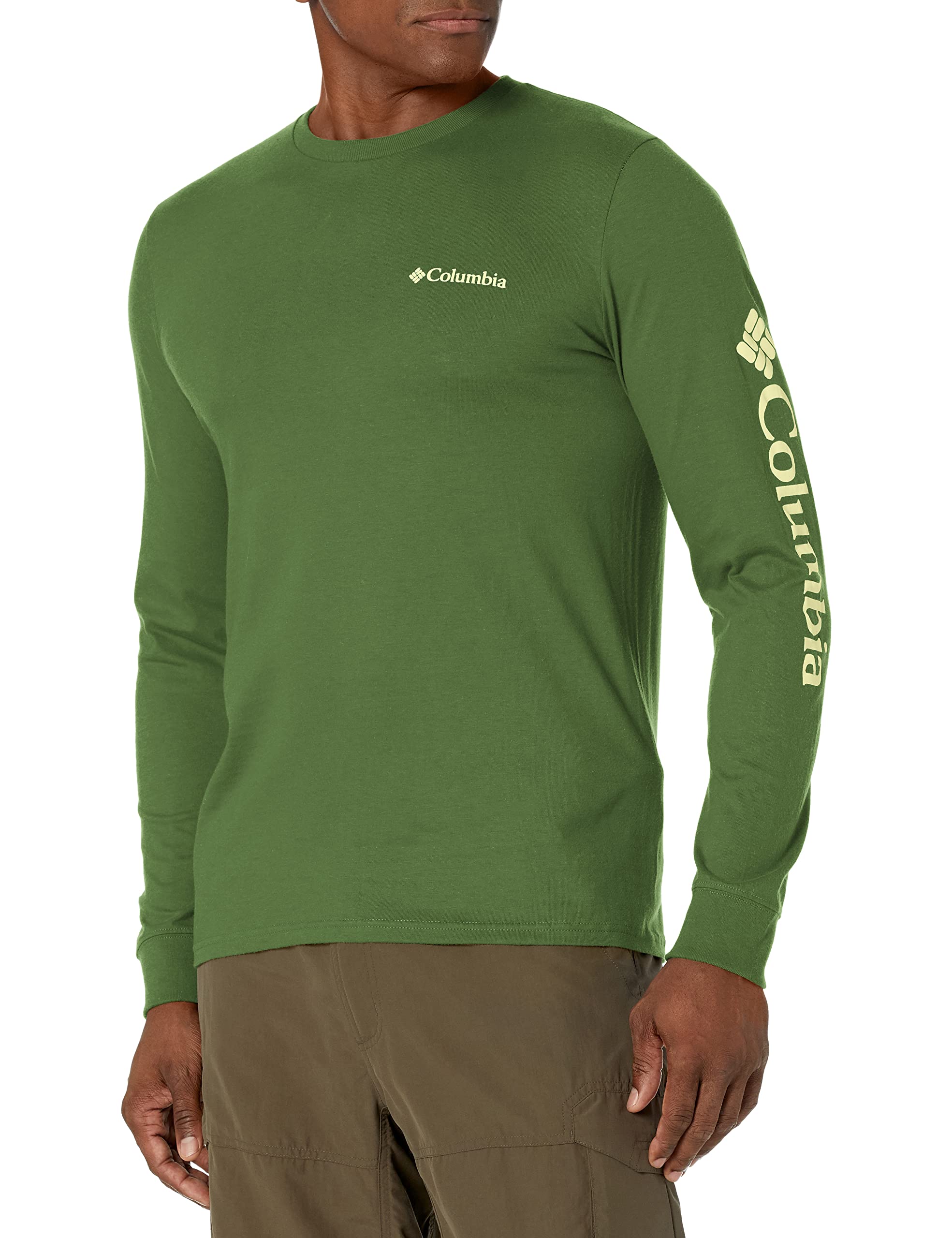 Columbia Men's Long Sleeve Tee Shirt Outdoors Fishing Camping Hiking, Moss with Cane, XL