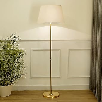 KAPOOR E-ILLUMINATIONS Maserlo Metal Single Light Floor Lamp with Cotton Off White Lampshade for Living Room Corner, Study Room, Bedroom, Hotel, Office (Antique Pewter, 66 Inches Height)