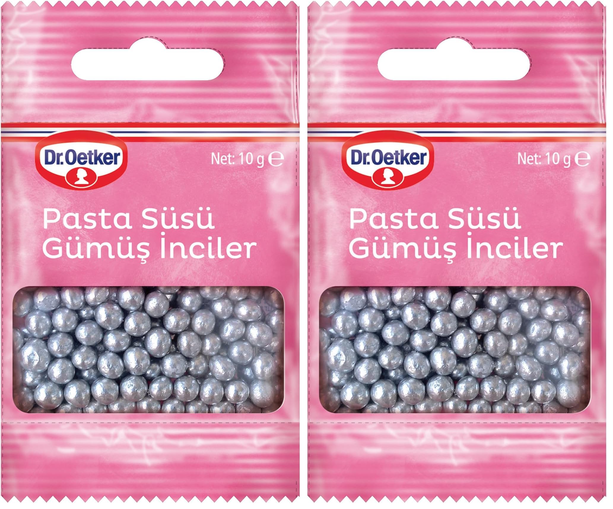 Dr. Oetker Dekor Pasta Süsü, Gümüş İnci, 10 Gr 2li paket