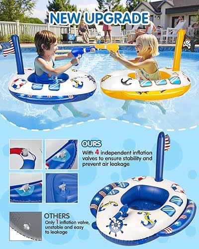Vista 4 de Flotadores inflables de piscina para niños, flotadores de piscina modelo azul marino con pistola de agua con cable de 26 pulgadas para niños y niñas