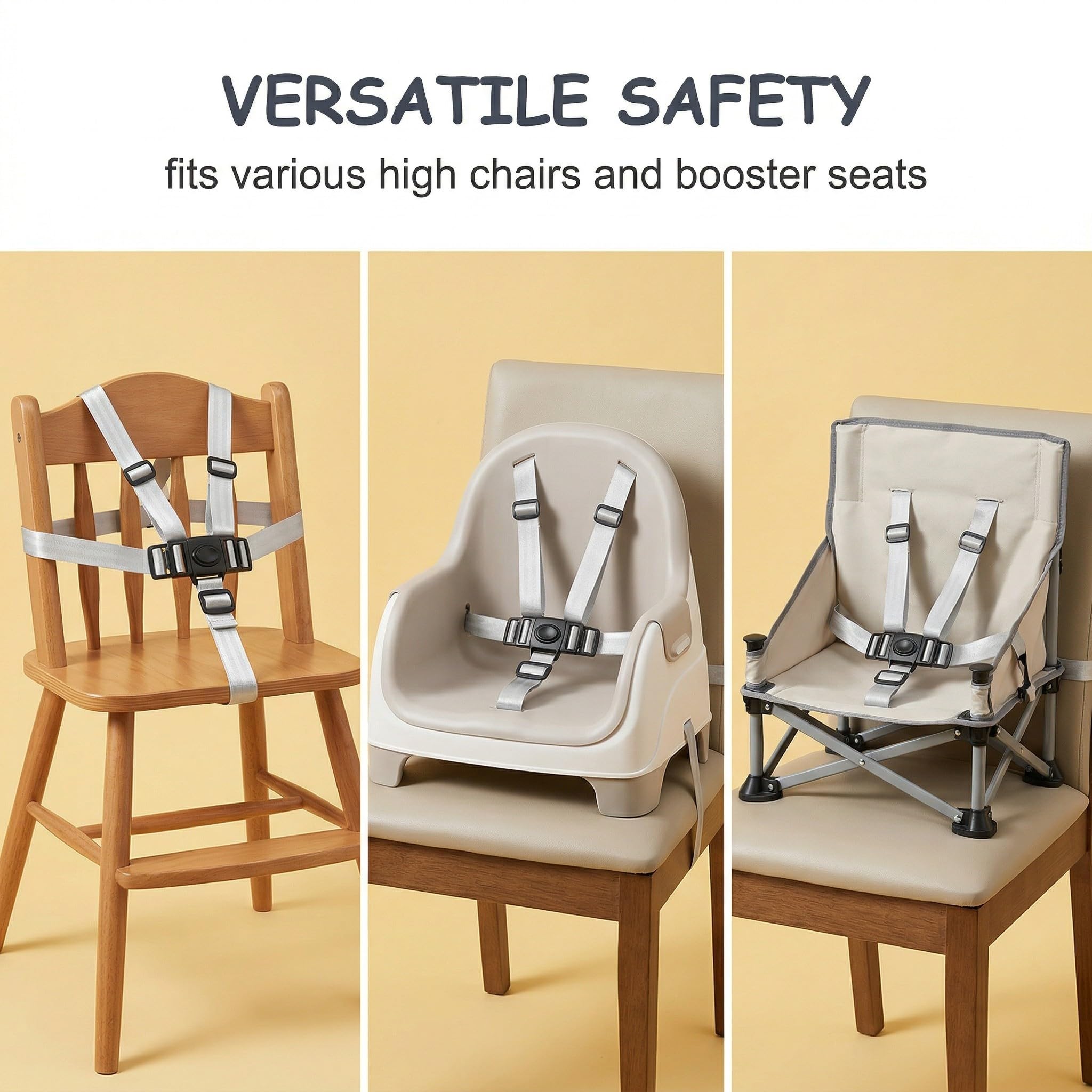 Cintura di Sicurezza a 3 Punti per Seggiolone Pappa, Imbracatura di Ricambio Universale e Regolabile, Cinghia di Protezione per Passeggino, Carrozzina e Sedia Bumbo (Grigio Bianco)