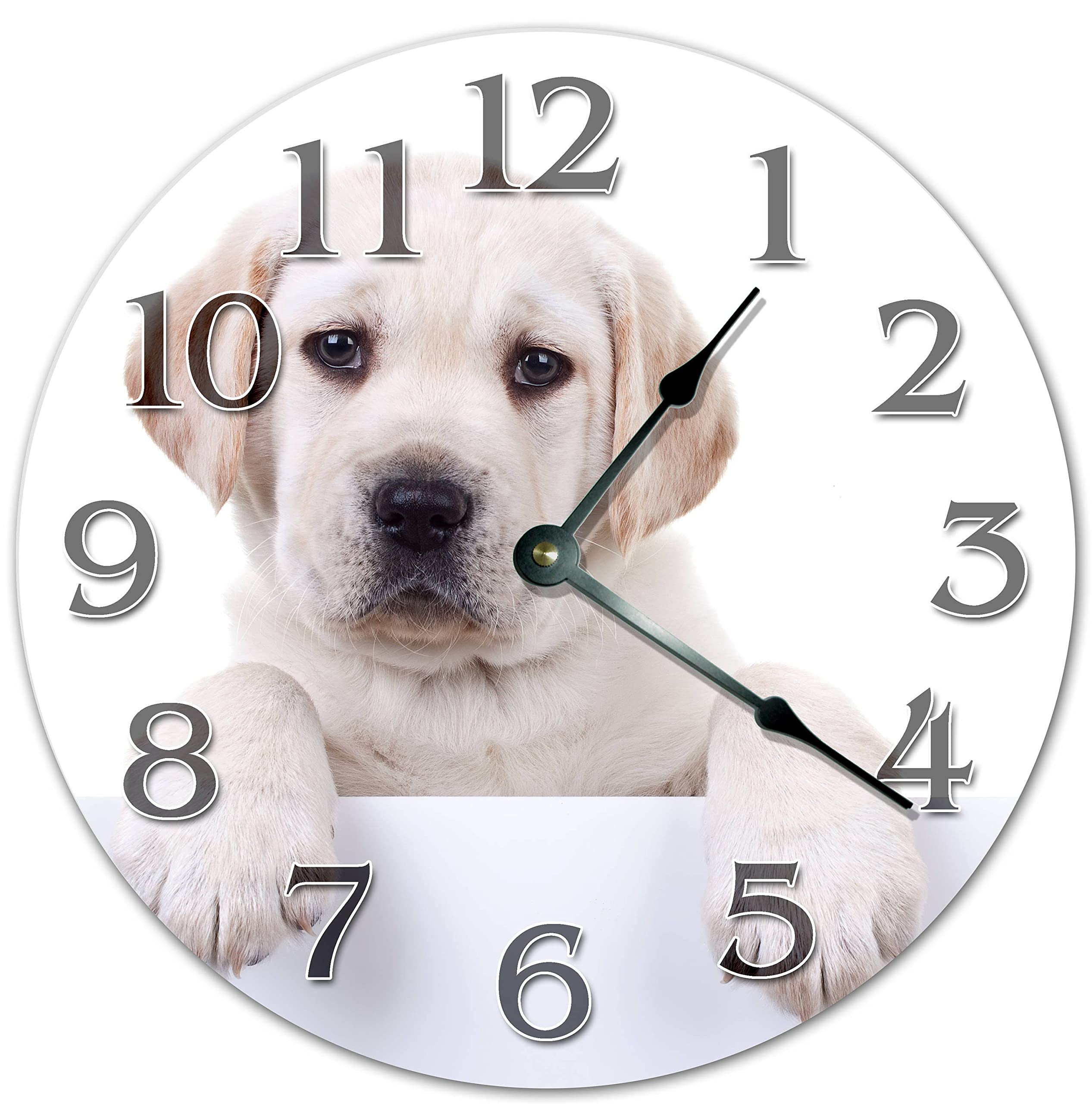WengBeauty Fashion Wooden Wall Clock Silent Non Ticking Yellow Labrador Puppy Clock Dog Clock - Labrador Retriever Round Wall Clock for Living Room Kitchen Home Bedroom Decoration 10 inches