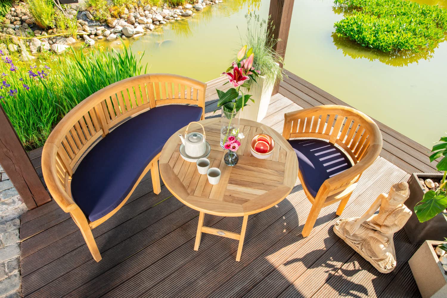 Kai Wiechmann Auflage Bananenbank Gartenbank Polster geschwungen 139 x 49 cm weiß Premium