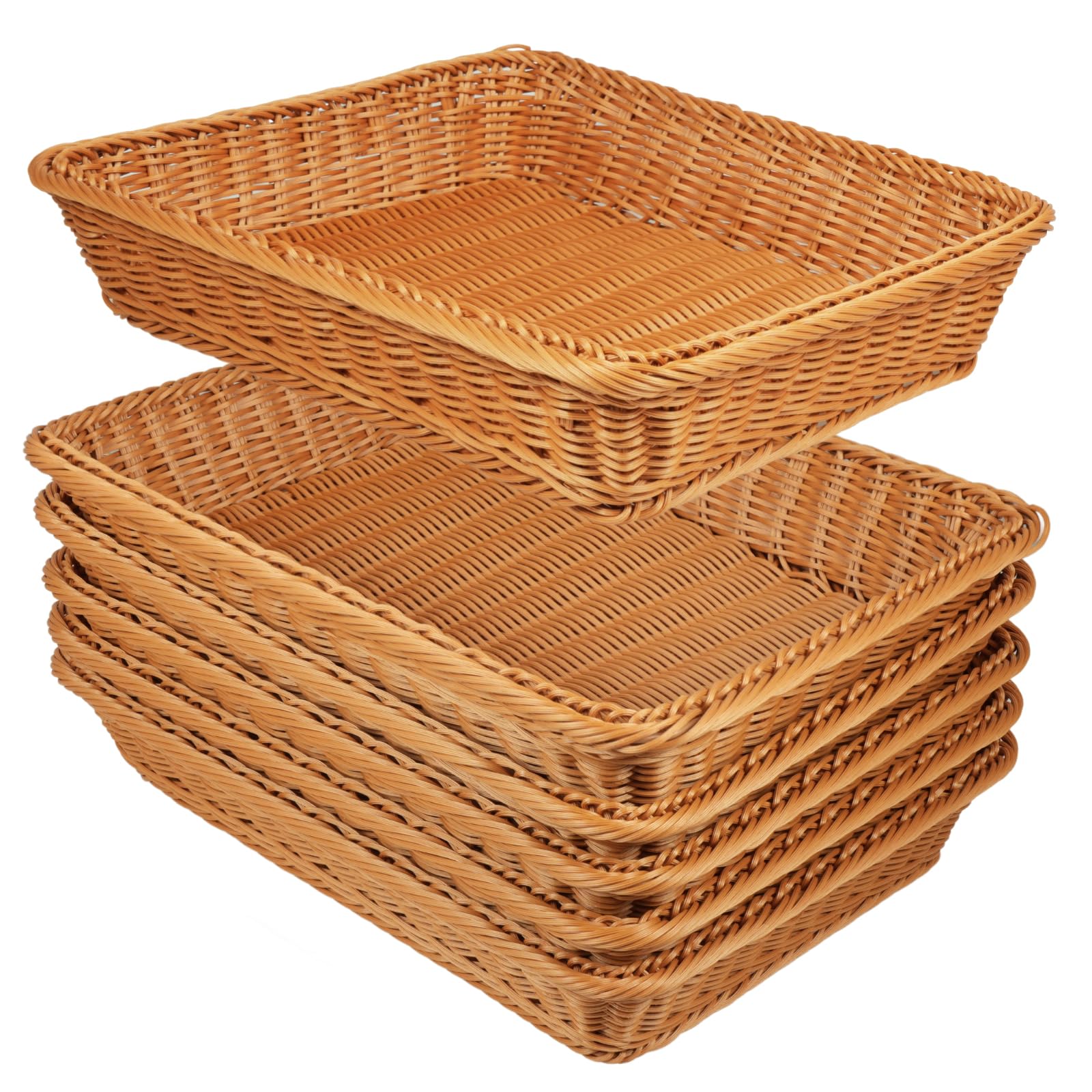 Confezione da 6 cestini per il pane in vimini sintetico, 40 x 30 cm, rettangolari, per frutta, cibo, cibo, cibo, per pane, verdure, frutta, snack, da tavolo, ristorante, casa all'aperto