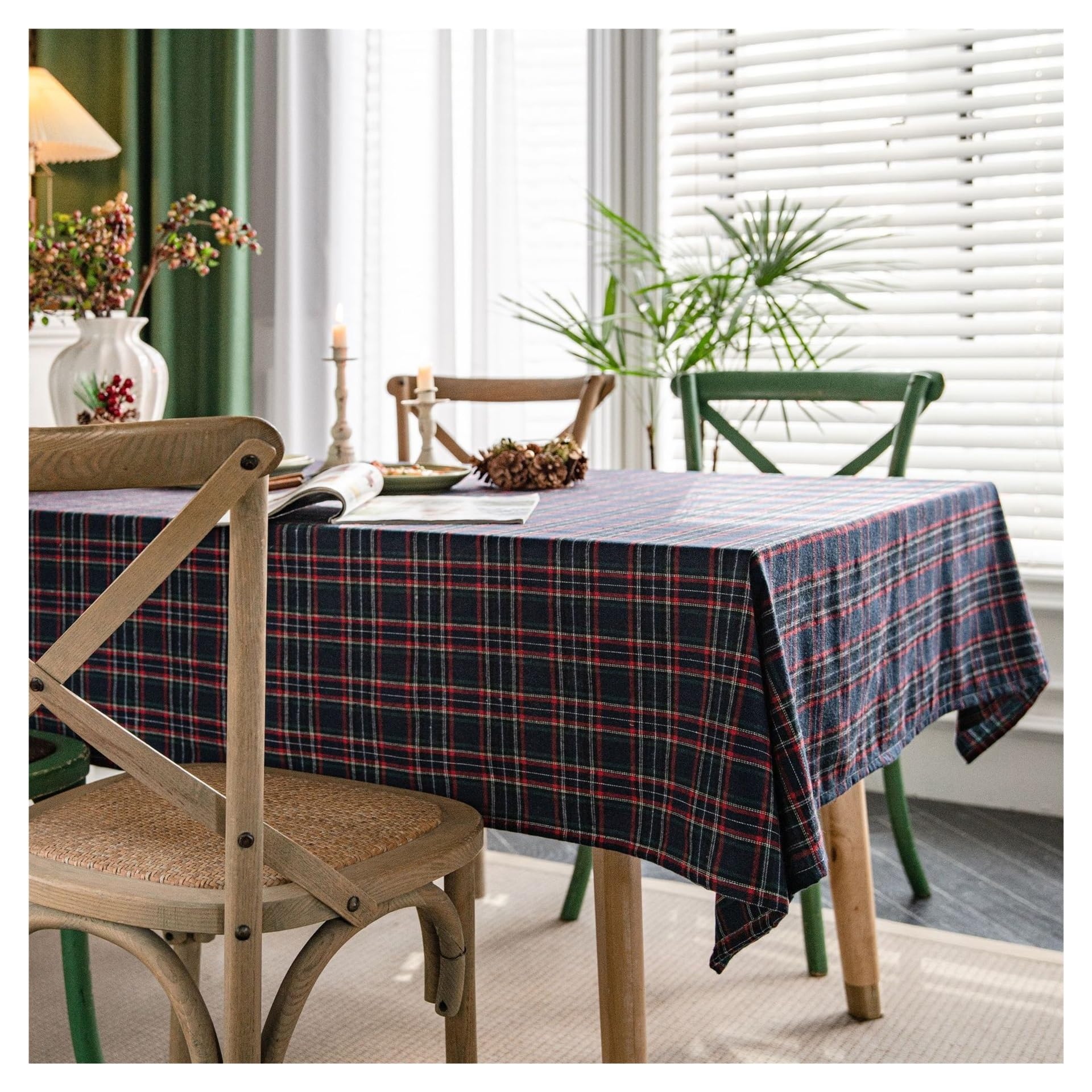 HYFEUOKF Dark Blue Checkered Christmas Tablecloth Rectangular(90 * 90cm)