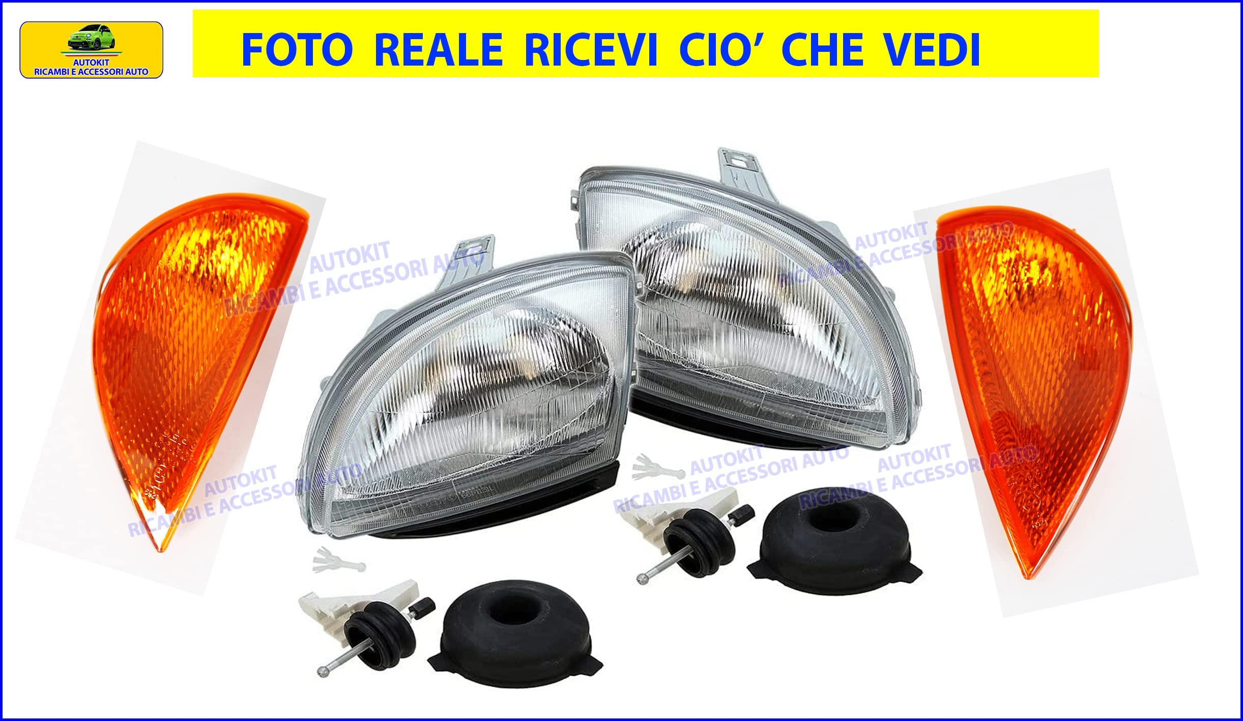 Generico Fari anteriori Fanali Specifici Compatibili con Seicento 600 dal 1998 in poi COPPIA destro - sinistro Proiettori Luci faro fanale luce auto Fanalini Freccie - 33880-33890 - 42860-42870