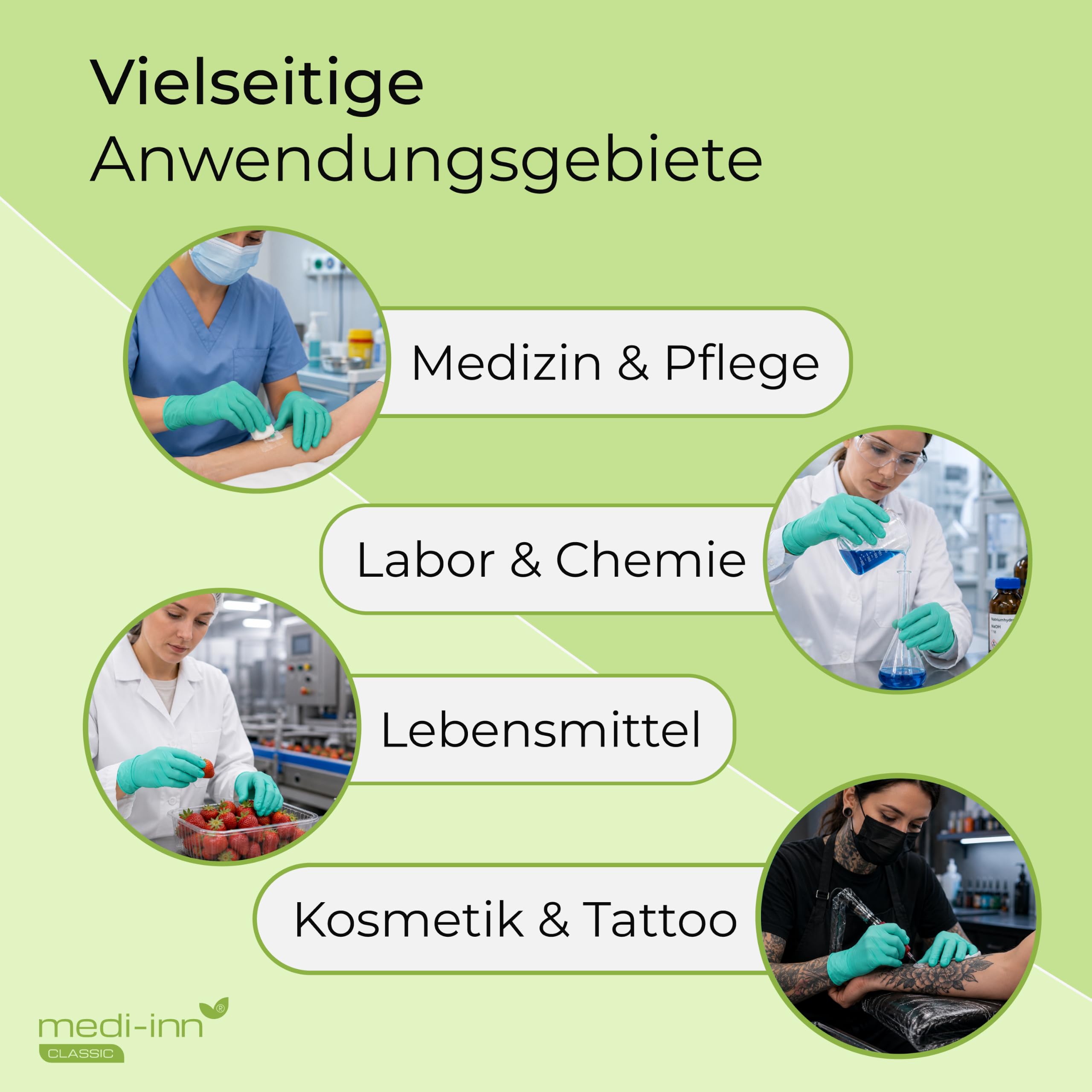 Medi-Inn Nitril GREEN PLUS Einmalhandschuhe, Gr. L, 10 x 100 Stück, puderfreie & latexfreie Einweghandschuhe, grün