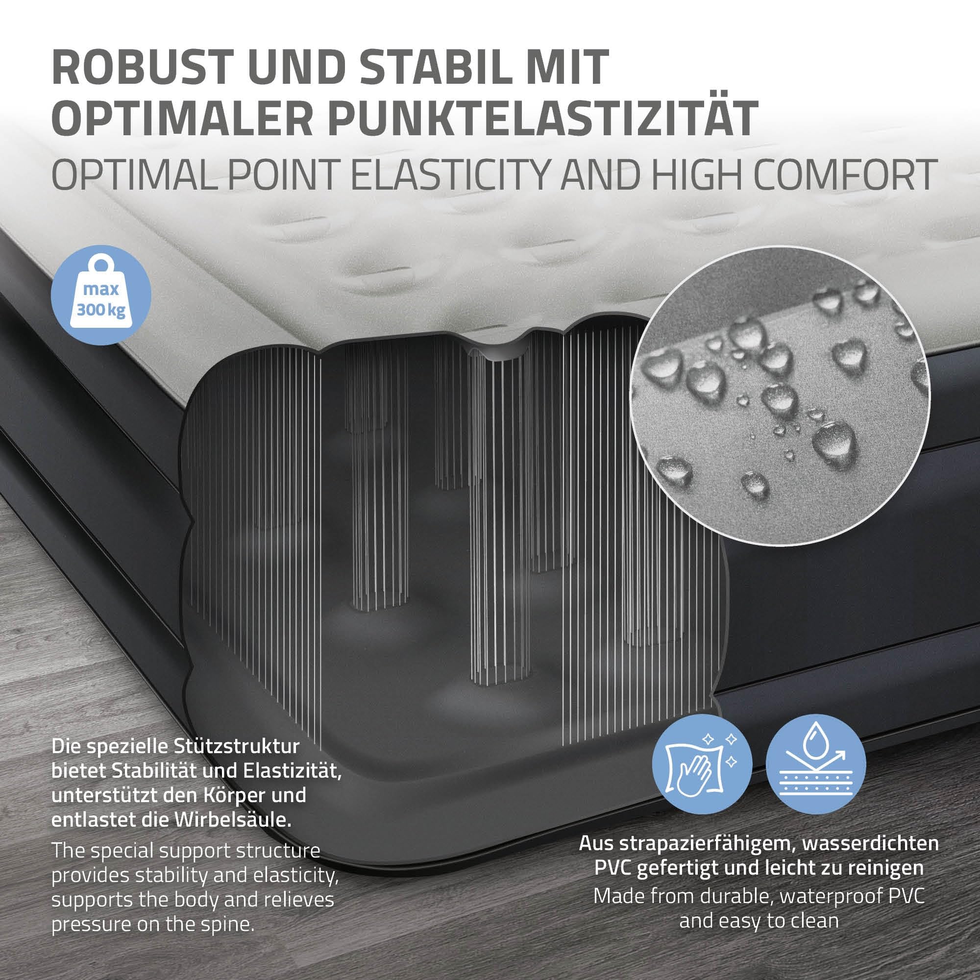 ML-Design Luftmatratze 2 Personen 203x157x47 cm Grau, TÜV Zertifiziert, Luftbett selbstaufblasend mit elektrischer Luftpumpe 230V, Aufblasbare Matratze für Camping, Gästebett Doppelbett + Tragebeutel