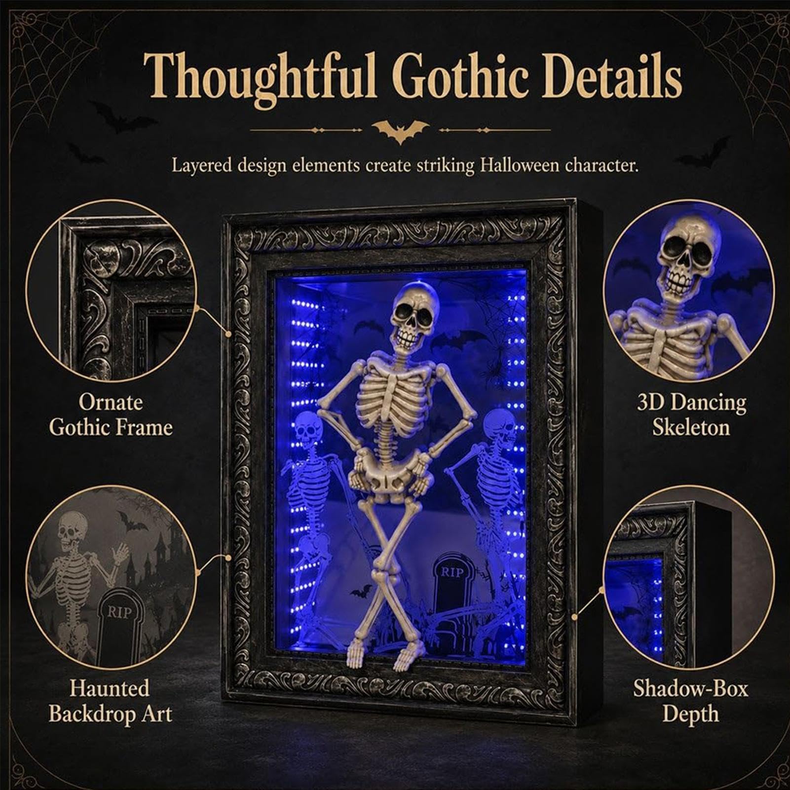 Cornice Scheletro Halloween Decorazioni da tavolo di Halloween con luce LED