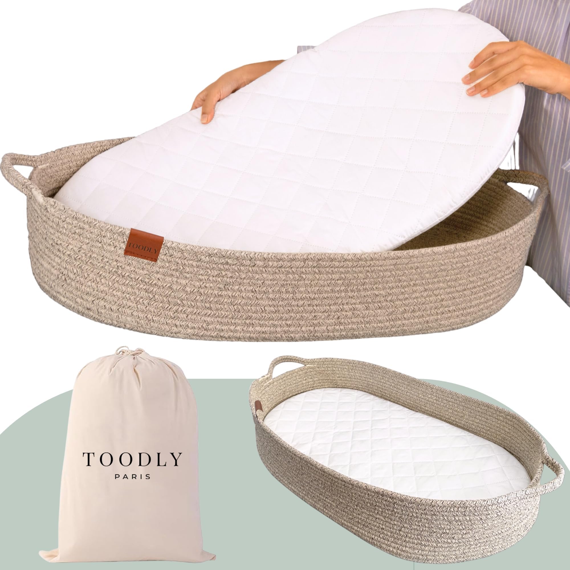 Baby Changing Basket, Moses Diaper Basket w/ foam pad, 2 waterproof covers, blanket