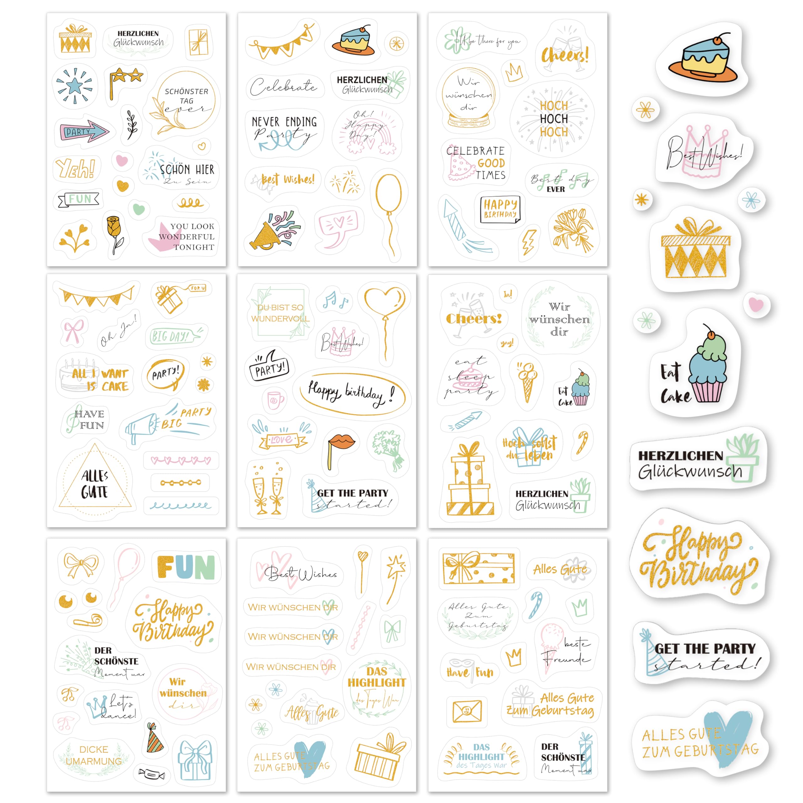BIROYAL 8 Bögen Sticker Hochzeite Gästebuch (200+ Motive) &