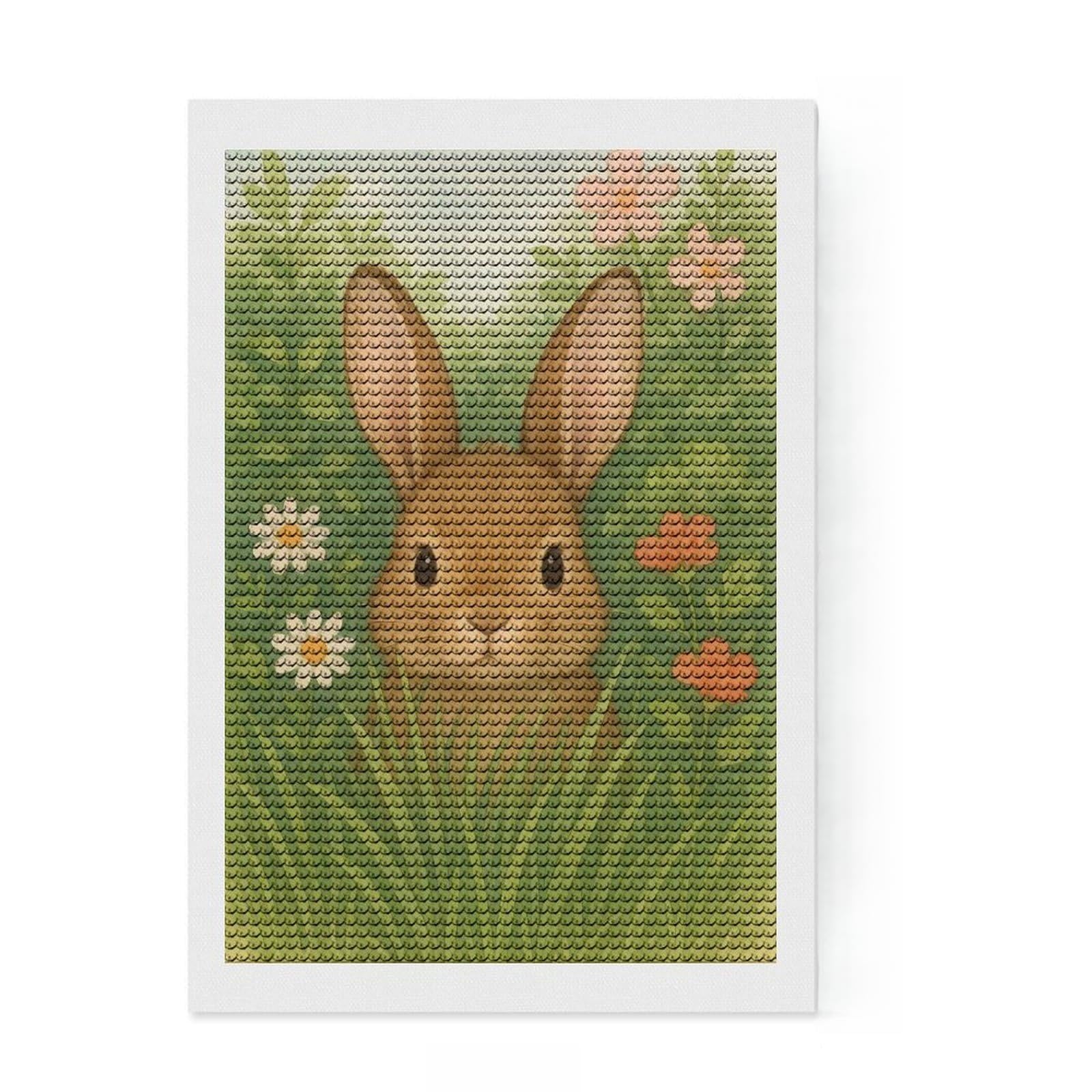 Junmoney Watercolor Bunny in A Flower Garden Diamond Art Kit 8"x12", Satisfying Creative Project, Creative Leisure Activity, Cosy Home Accent, Christmas Gift