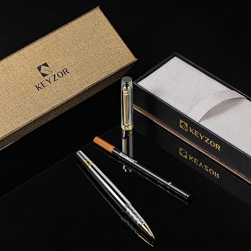 Miniatura 6 de KEYZOR Bolígrafo de escritura de lujo con repuesto Schmidt,Pluma de metal de borde de oro de 24 quilates,Set de regalo de pluma de lujo para hombres