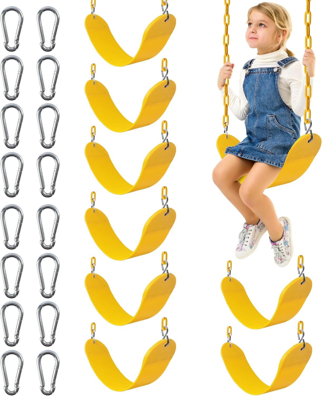 Sunnyglade 2PCS Swings Seats Heavy Duty with 66" Chain, Playground Swing Set Accessories Replacement with Snap Hooks, Support 250lb (2, Blue)