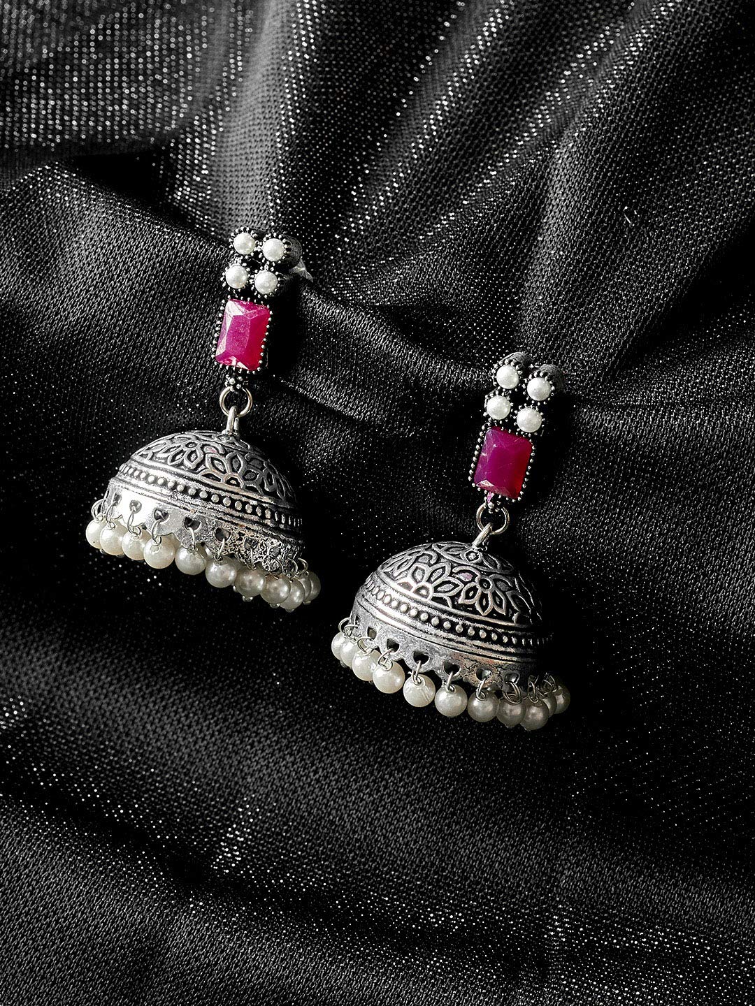 Silver Plated Oxidised Party/Festive Jhumka Earrings
