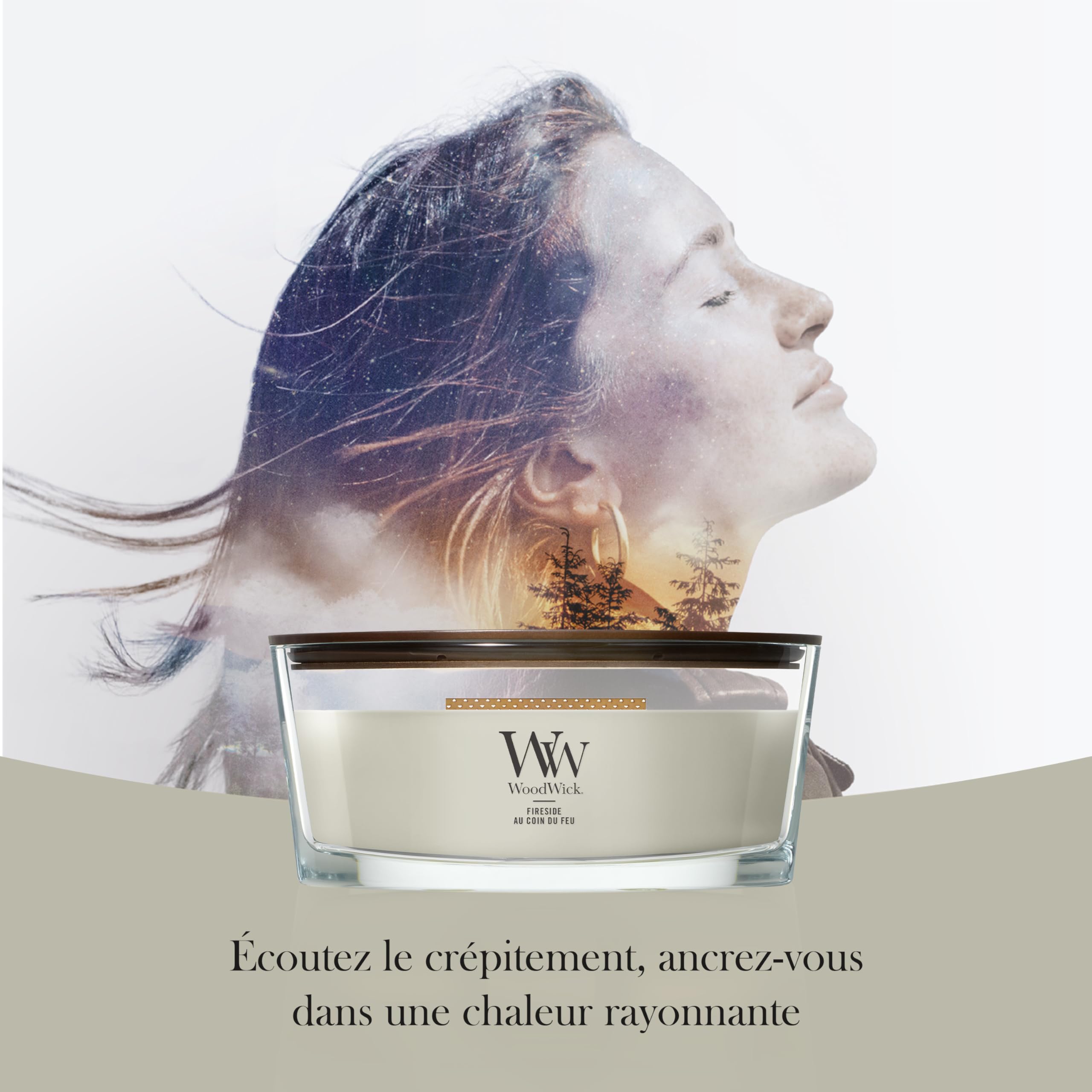 WoodWick Ellipse Bougie parfumée | Fireside | avec mèche crépitante | Durée de combustion : jusqu'à50pk heures