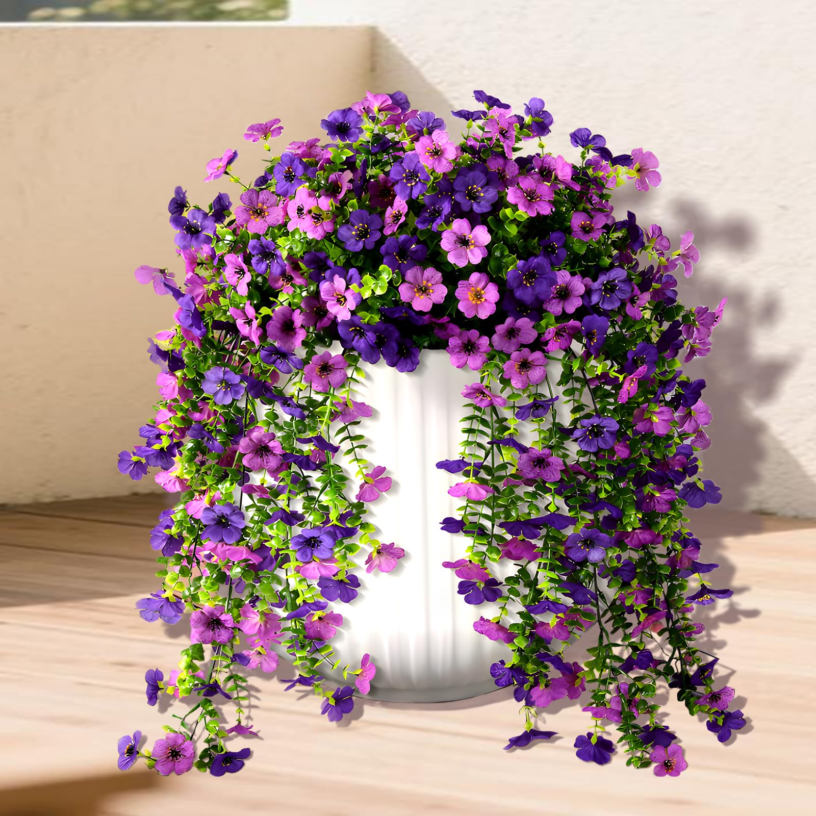 Artificial Fake Flowers Plants for Outdoors, 2 PCS UV Resistant Faux Silk Daisy with Eucalyptus Leaves Hanging Flowers for Home Garden Balcony Yard