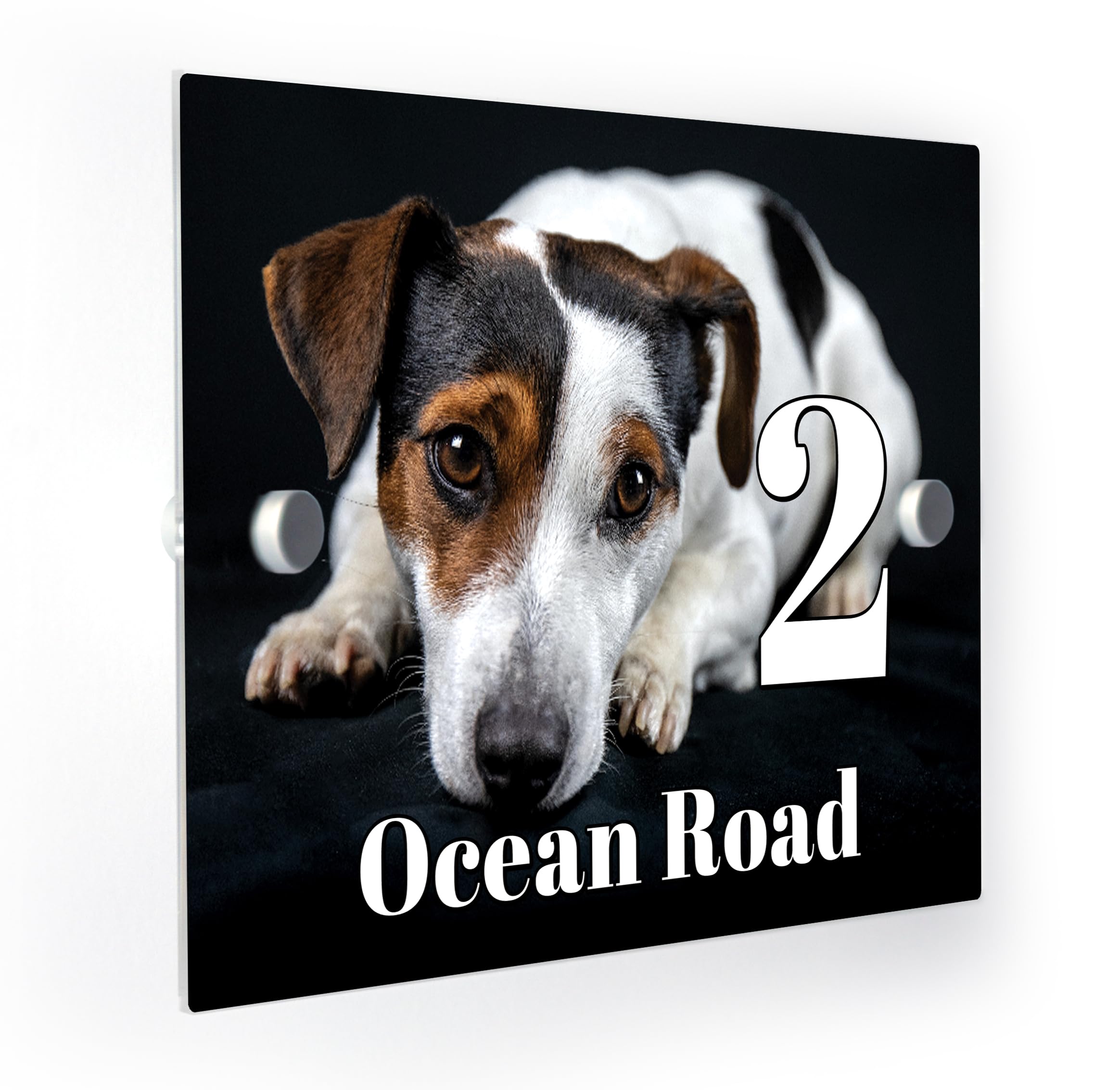 Jack Russell Dog Personalised House Number Door Sign Plaque with Fittings