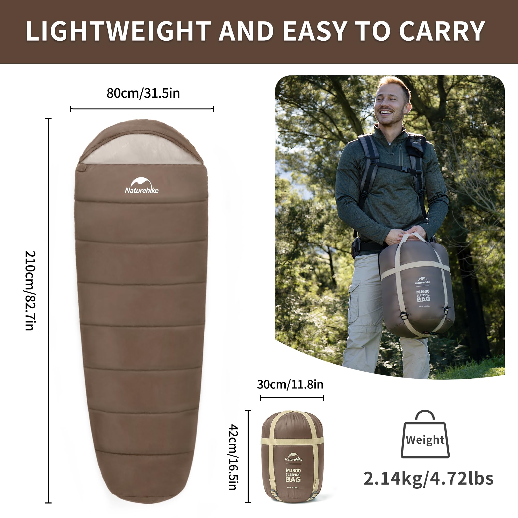Naturehike Mummieslaapzak, katoenen slaapzak voor volwassenen, 300 g/m²