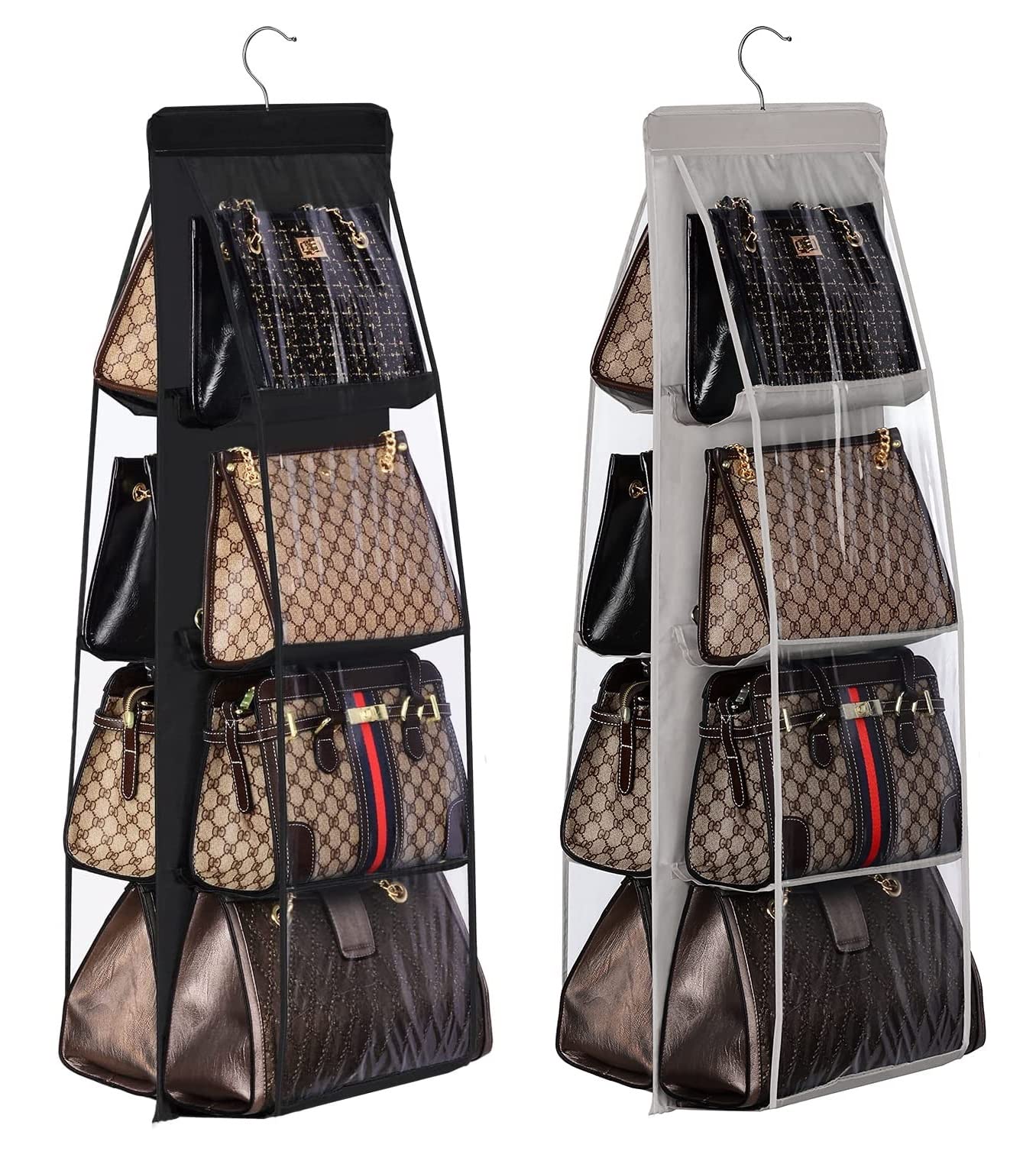 Friza Handbag Hanging Organizer Foldable 8 Pocket Purse Storage Hanger Space Saving Closet For Wardrobe, Clutches, Handbag (Black - Grey) - Pvc Fabric (B0BR759M9C) Amazon Price History, Amazon Price Tracker