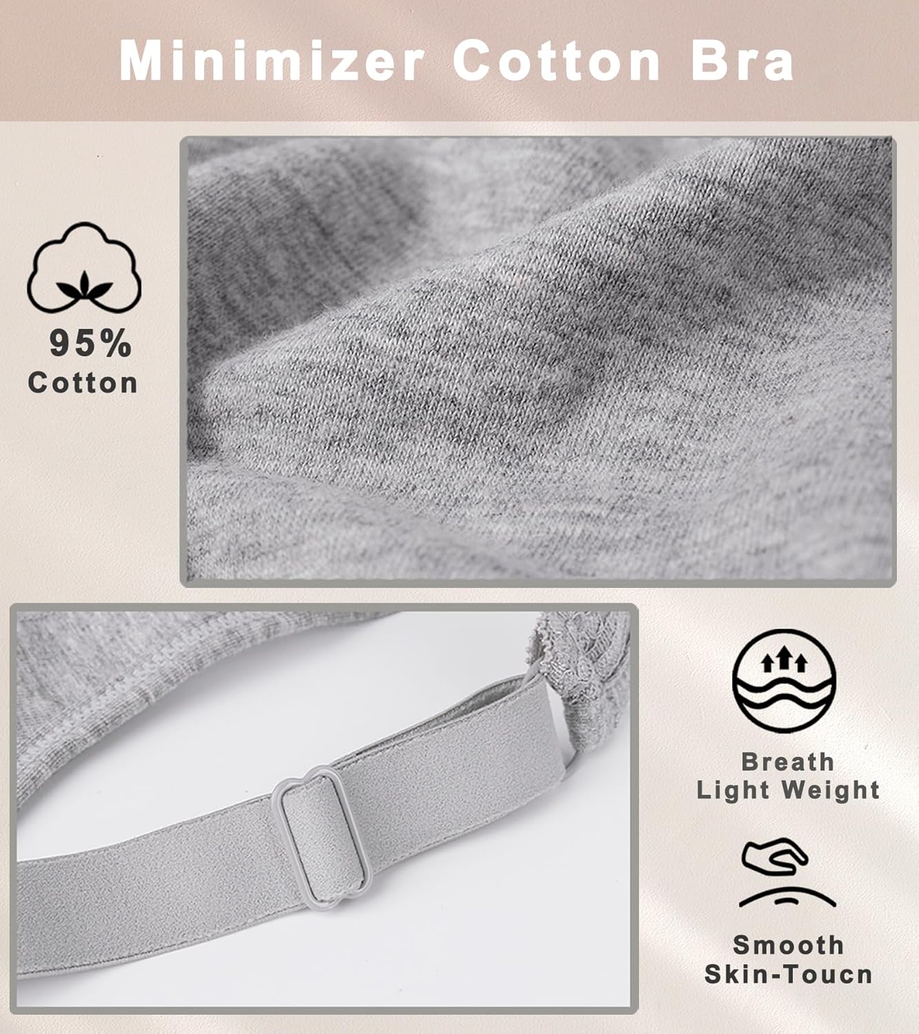 Minimizer Cotton Bra for Women Full Coverage Wireless Non Padded Plus Size - Image 5