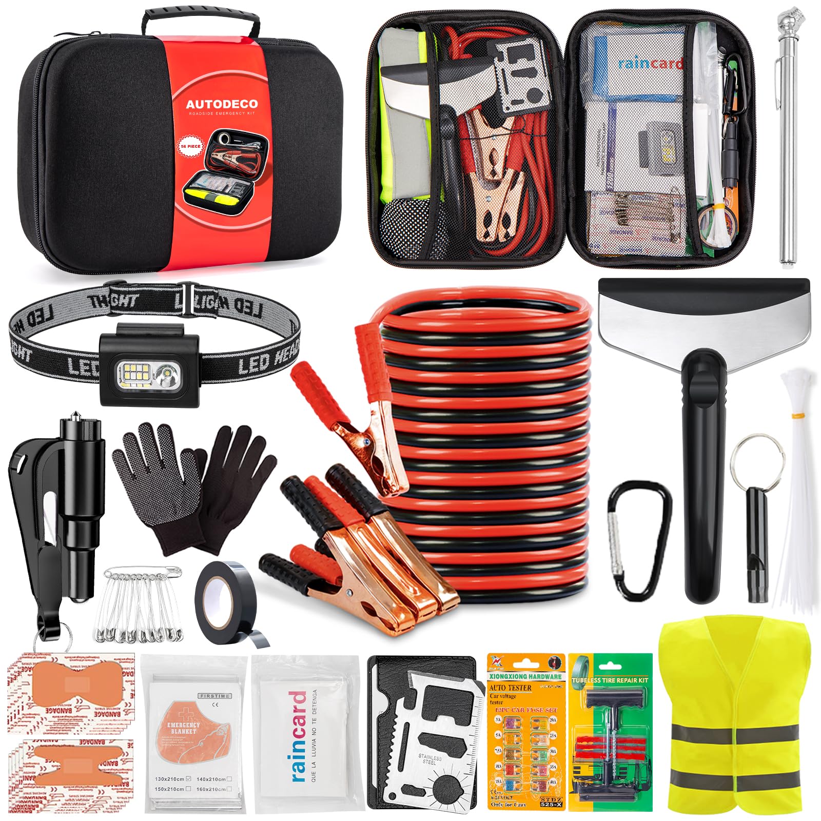 Sponsored Ad - AUTODECO Roadside Emergency Kit Car Safety Kit with Jumper Cables Car Kits for Emergency, Black