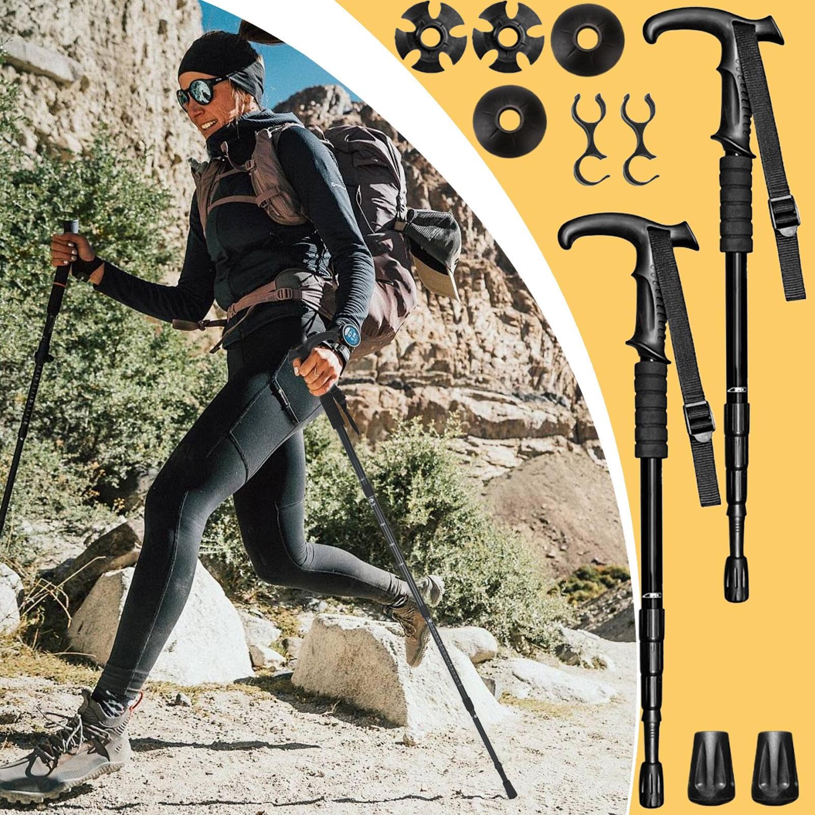 Bastoni da trekking, 2 telescopici, manico a T retrattile, con 10 e custodia, per viaggi in zaino